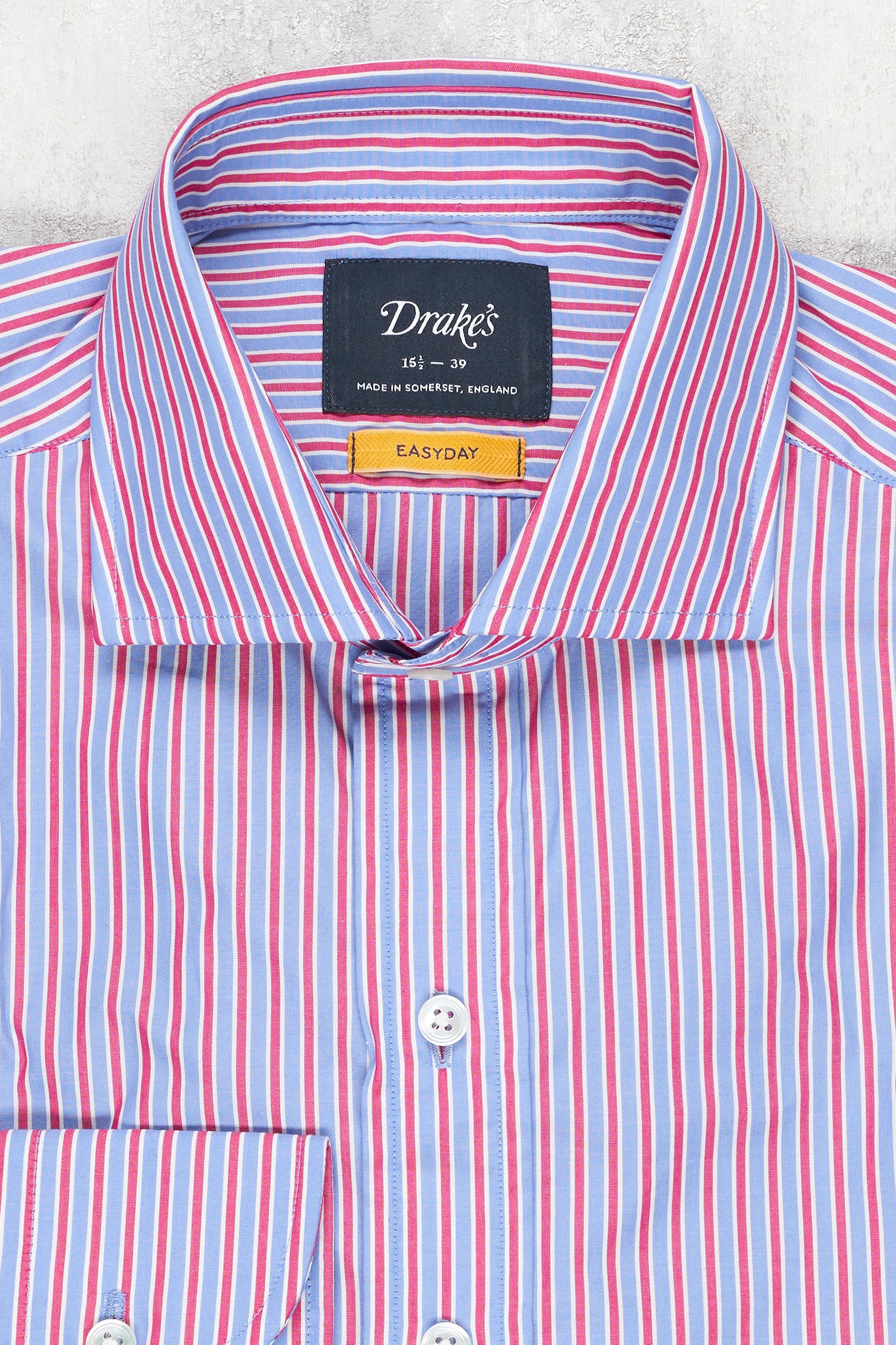 Drake's Purple with Red/White Stripe Cotton Spread Collar Shirt