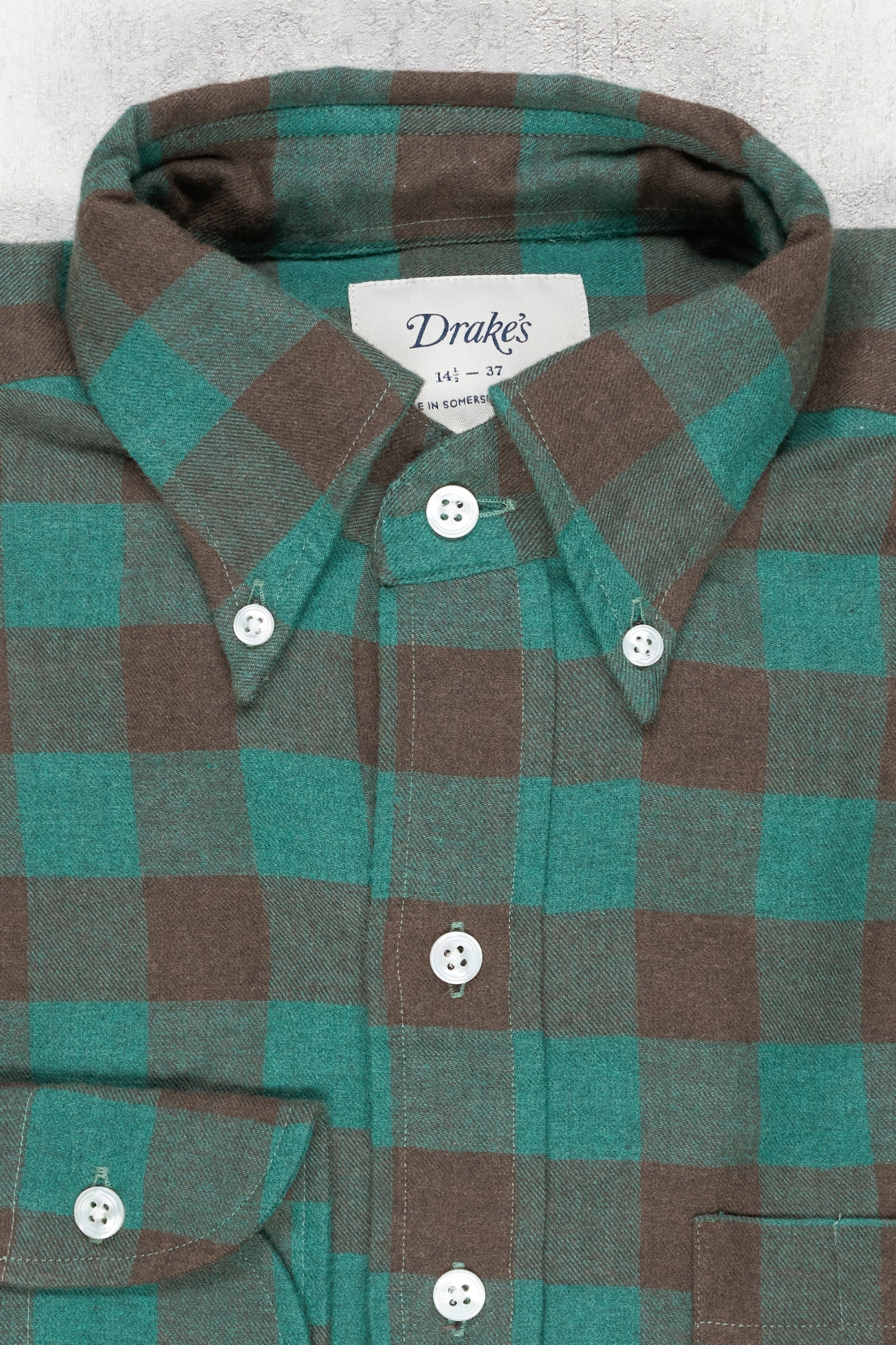 Drake's Green/Brown Check Cotton Button-down Shirt