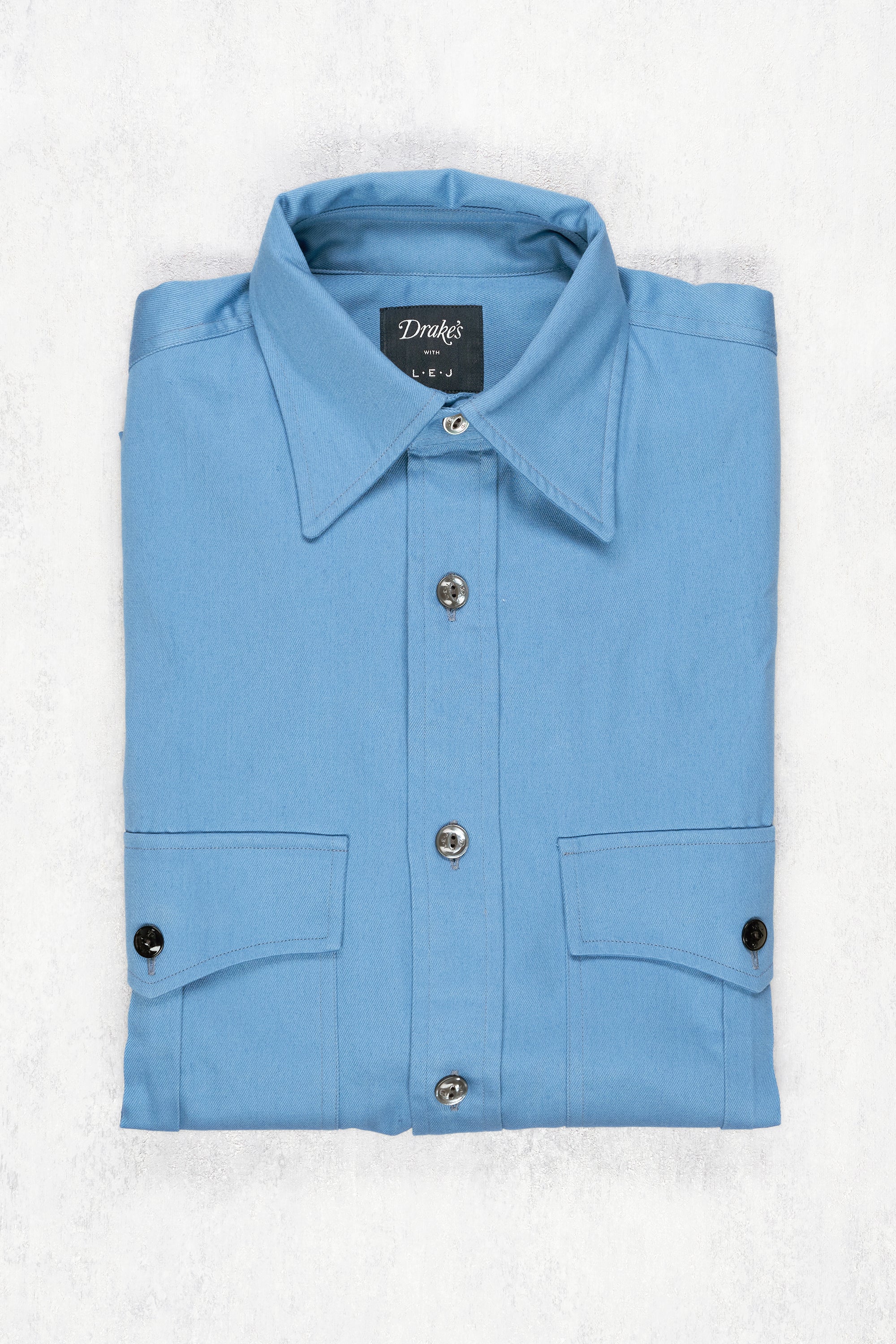 Drake's Blue Cotton Spread Collar Shirt