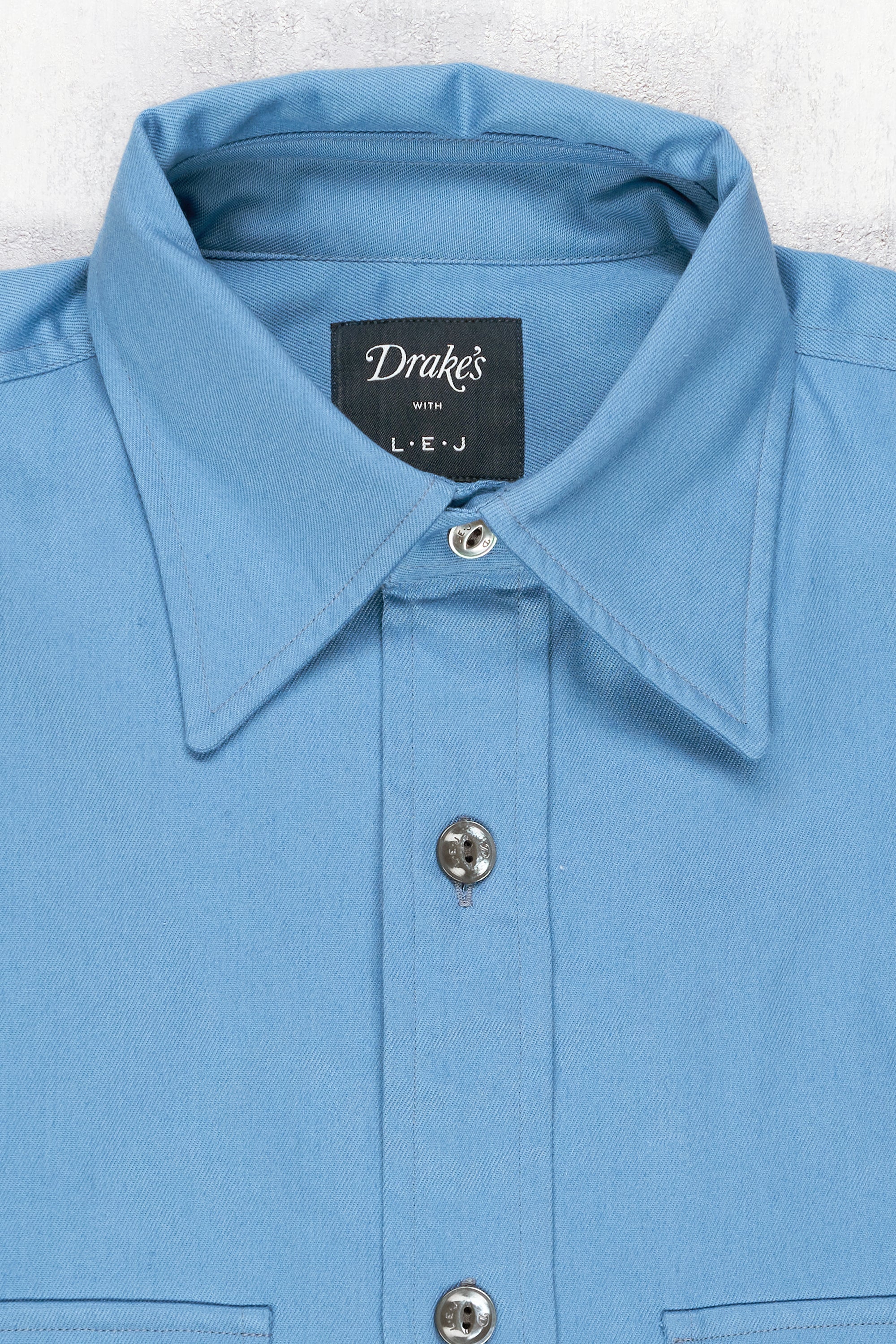 Drake's Blue Cotton Spread Collar Shirt