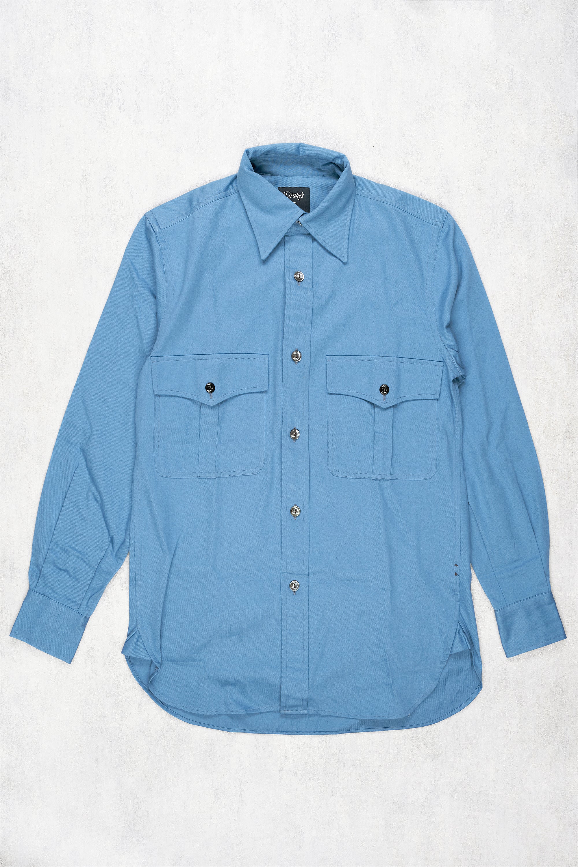 Drake's Blue Cotton Spread Collar Shirt