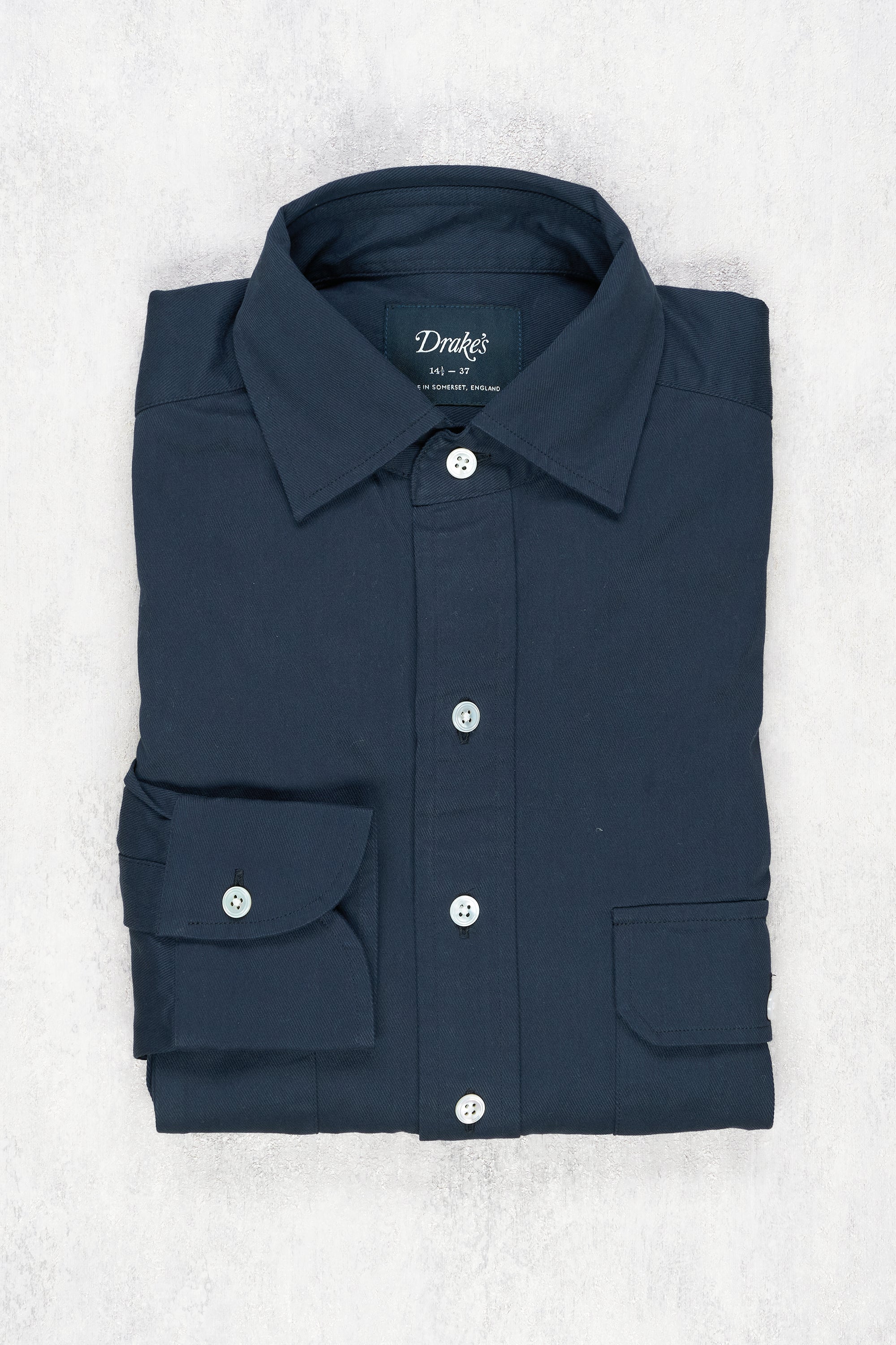 Drake's Navy Cotton Spread Collar Shirt