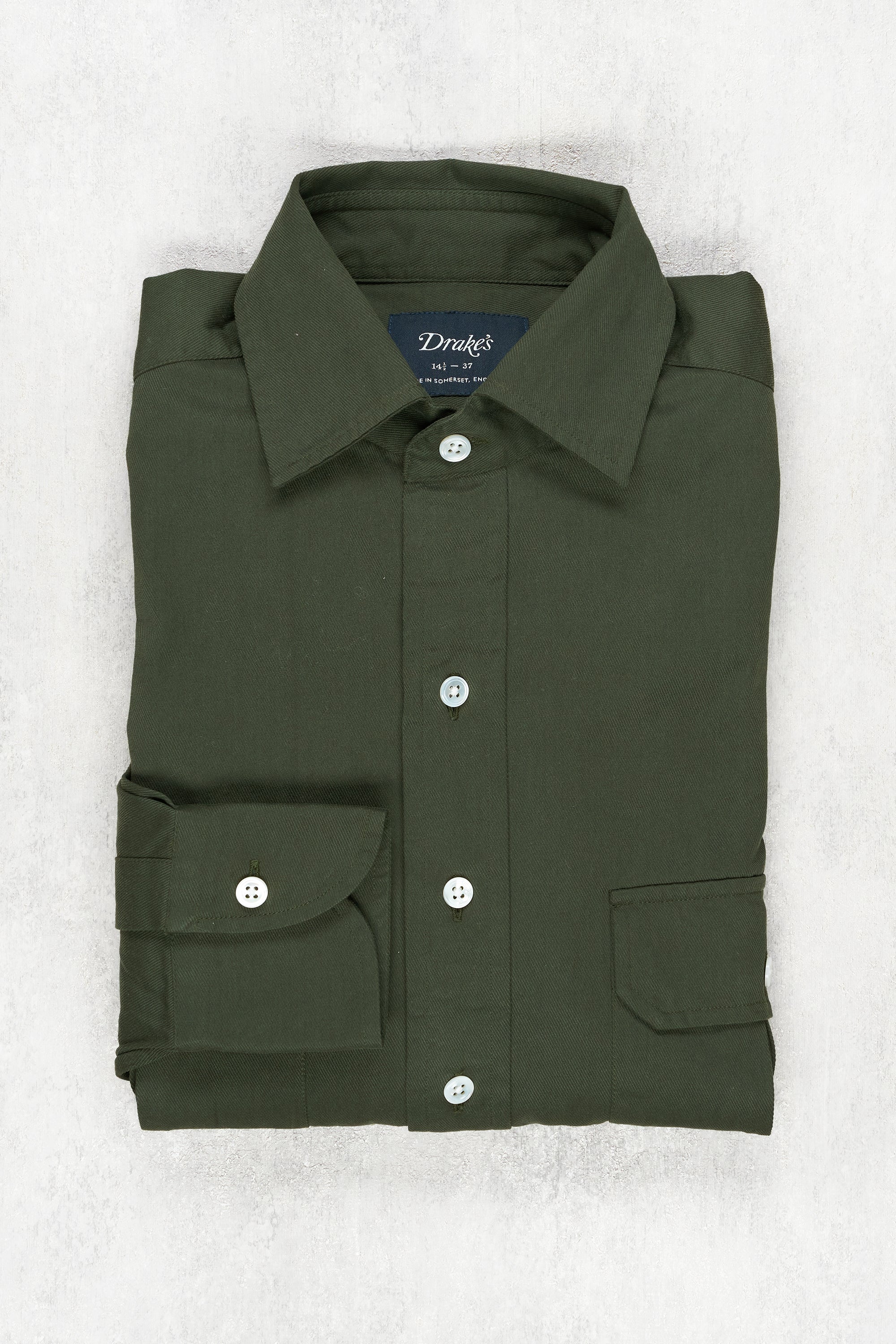 Drake's Green Cotton Spread Collar Shirt