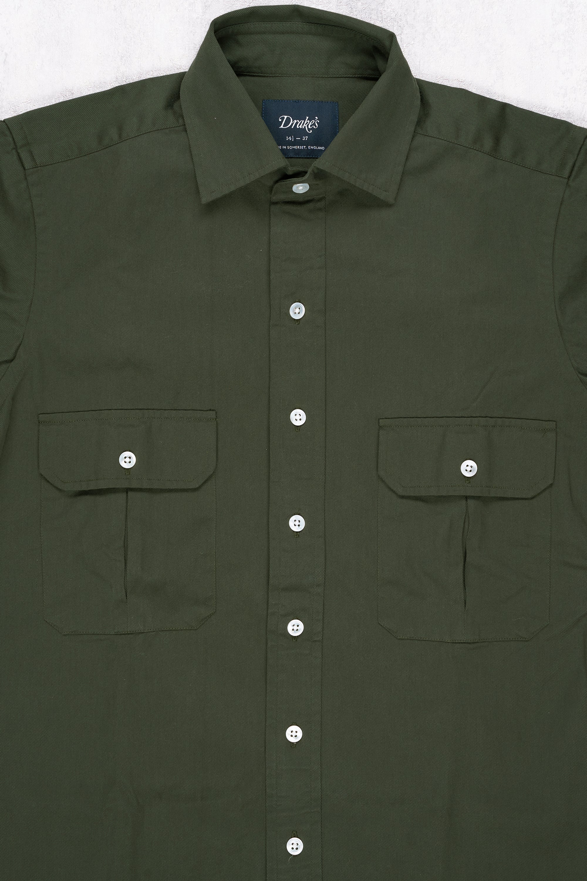 Drake's Green Cotton Spread Collar Shirt