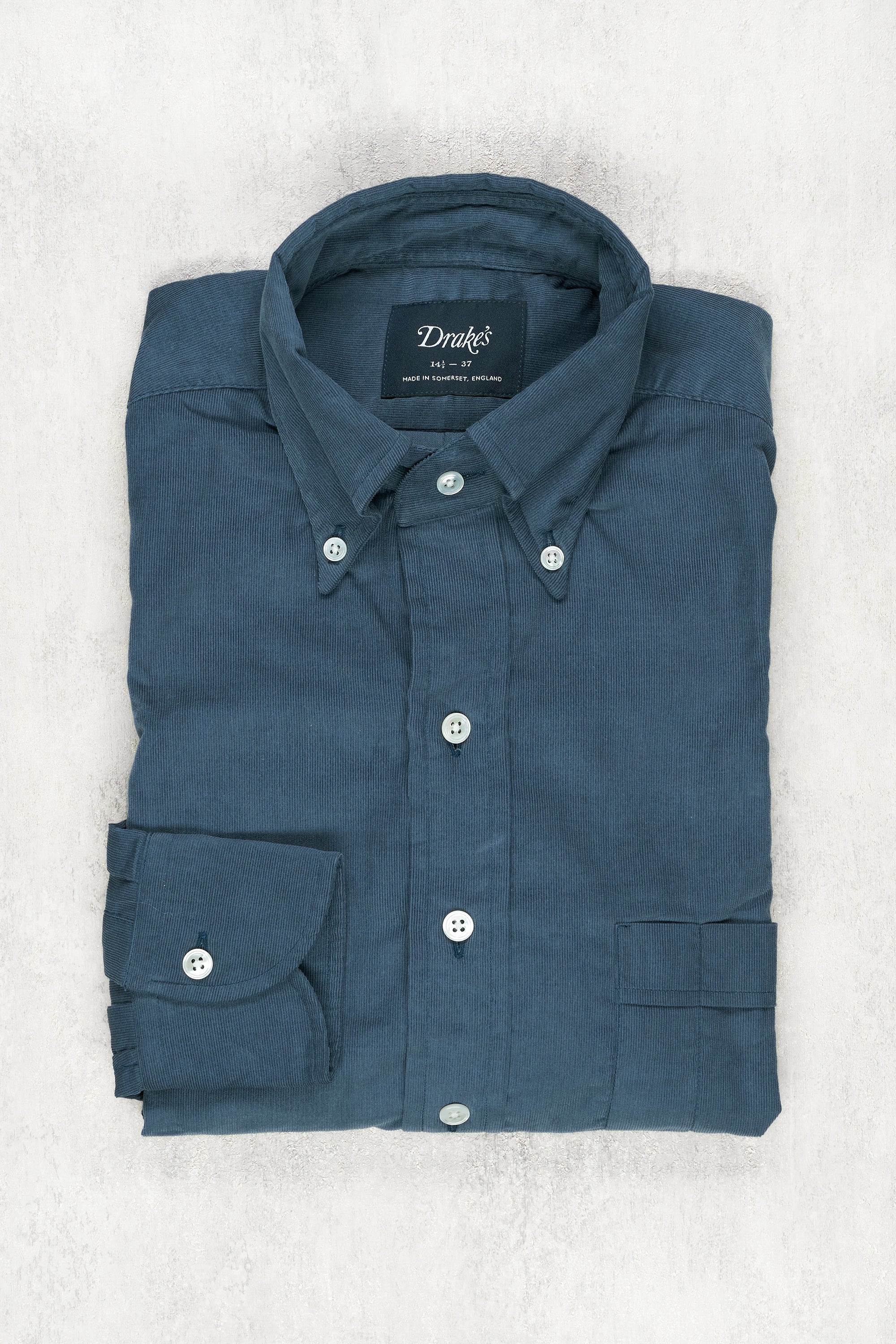 Drake's Blue Corduroy Button-down Shirt
