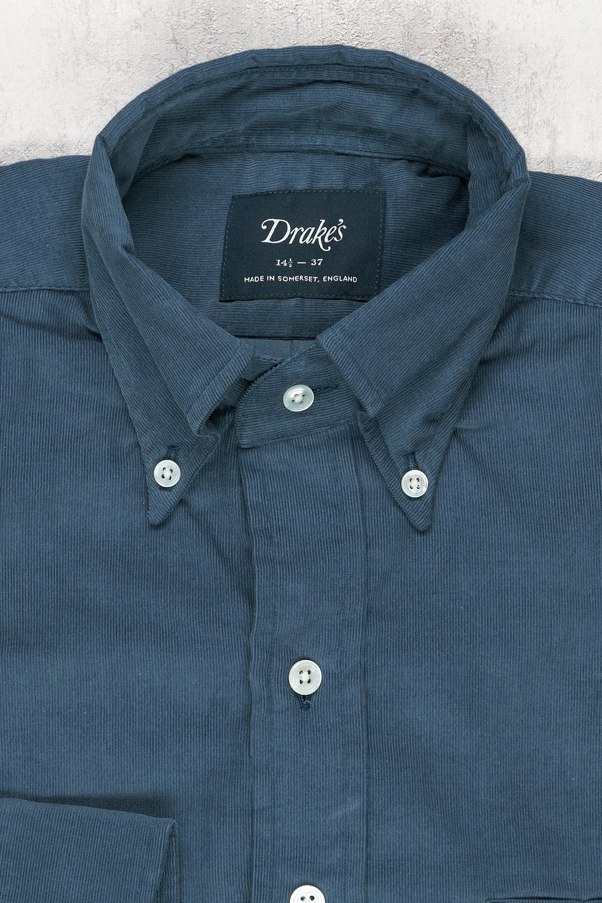 Drake's Blue Corduroy Button-down Shirt