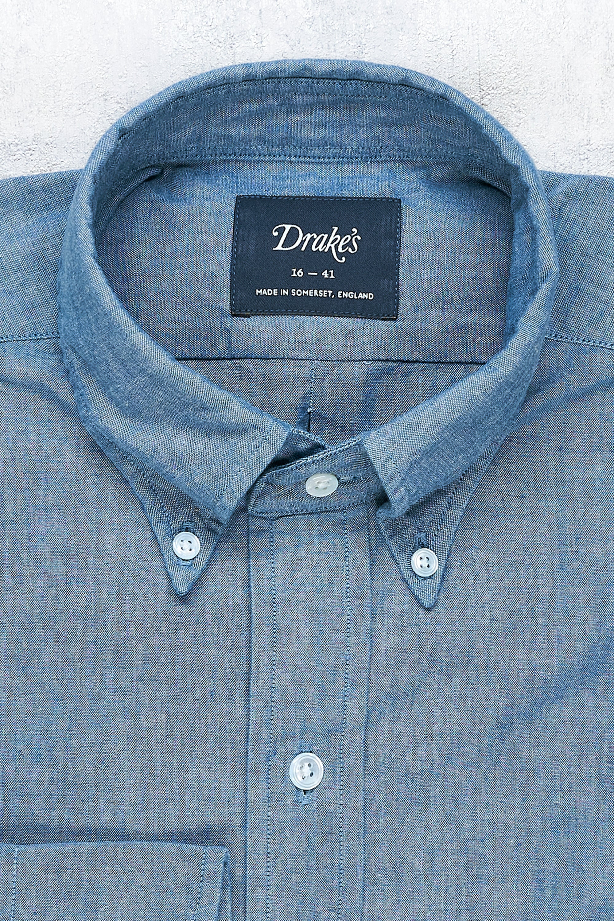 Drake's Indigo Cotton Button-down Shirt