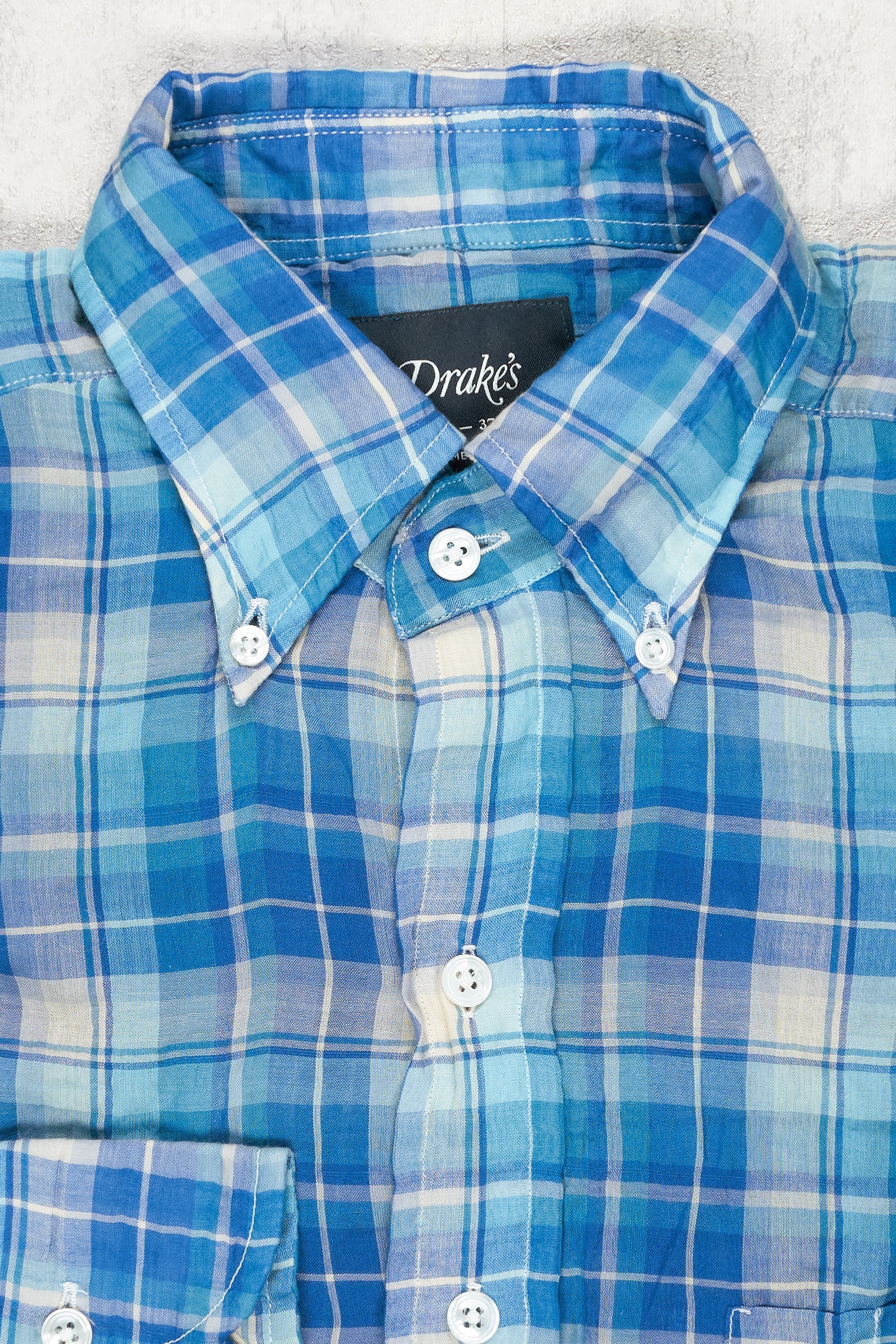Drake's Blue/White Check Cotton/Tencel Button-down Shirt