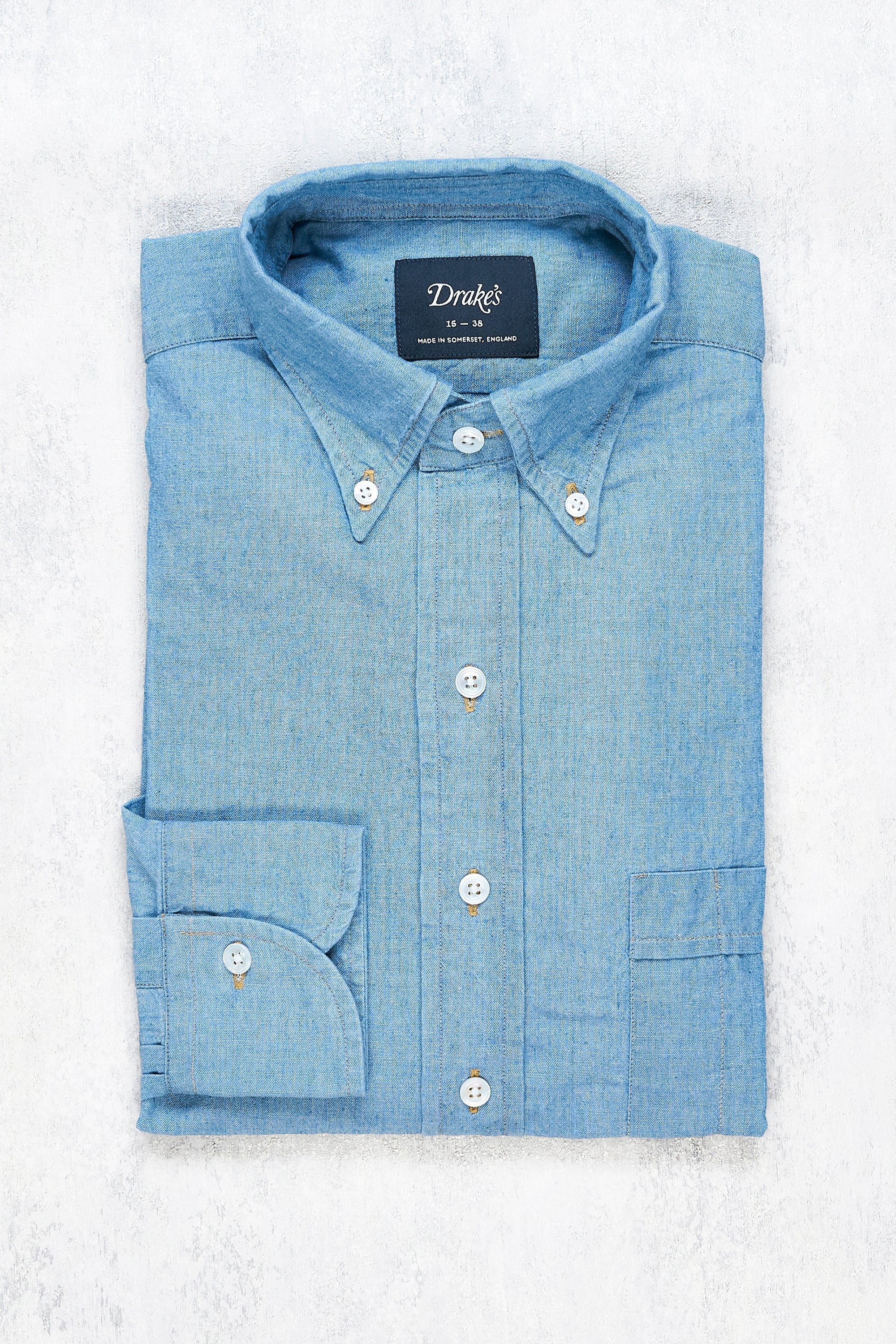 Drake's Light Blue Denim Cotton Button-down Shirt