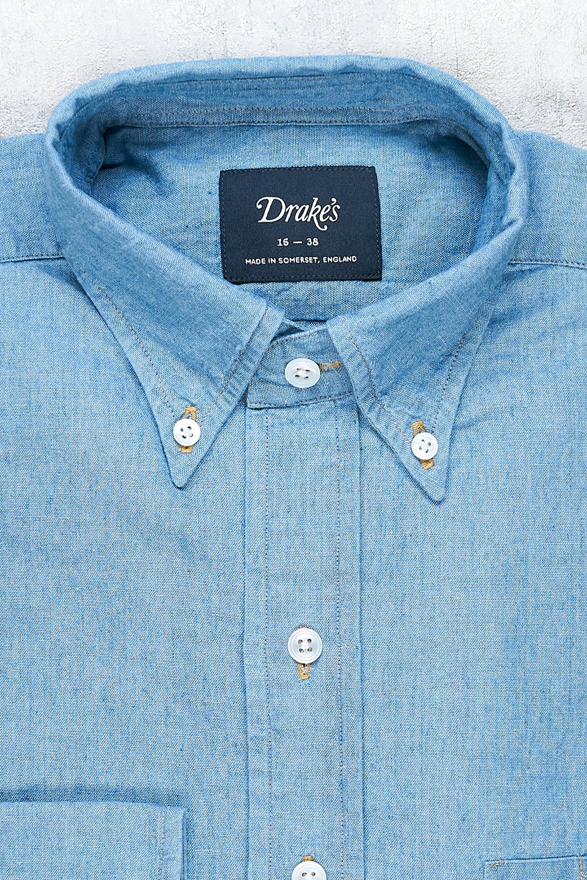 Drake's Light Blue Denim Cotton Button-down Shirt