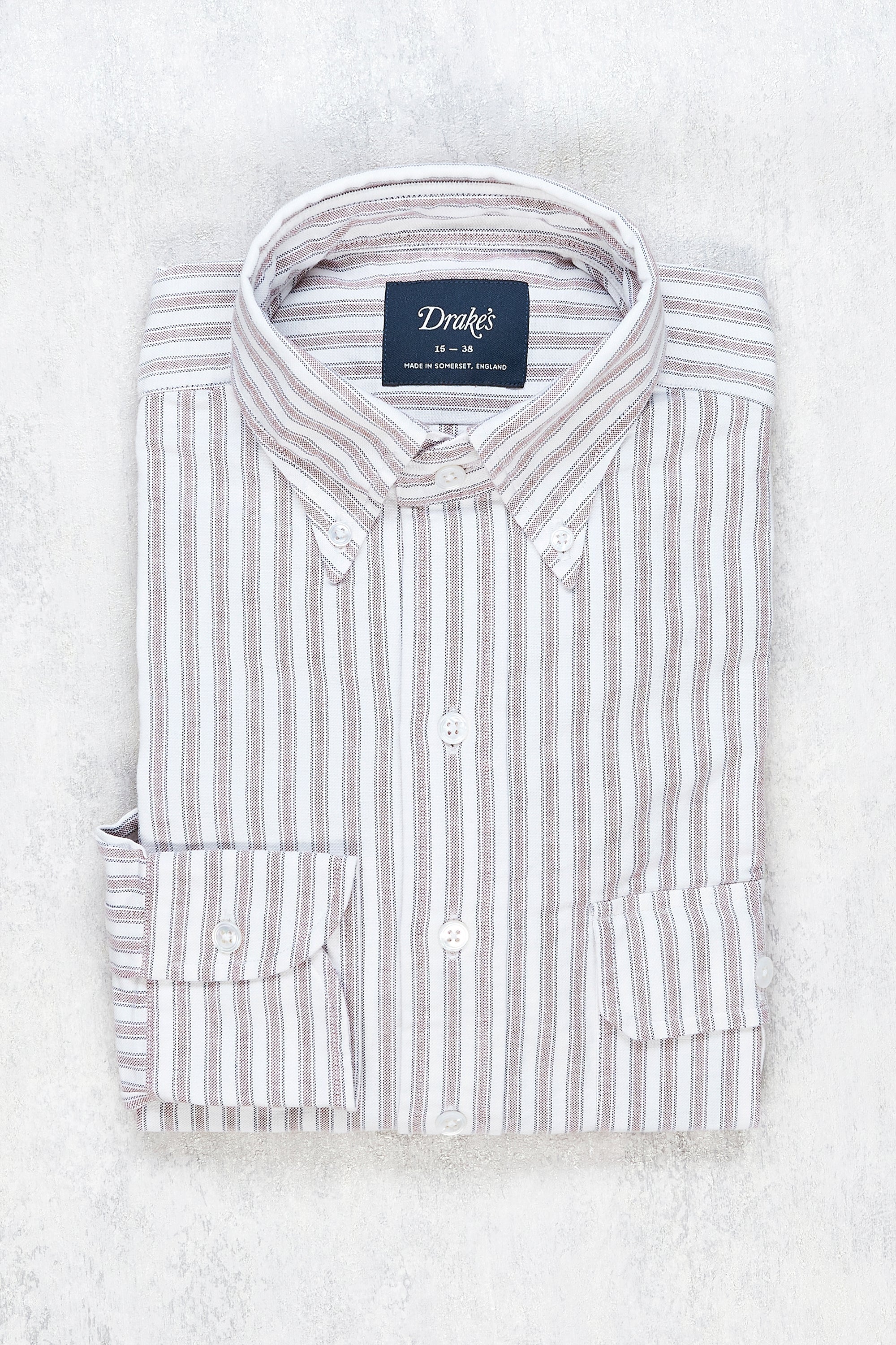 Drake's White with Brown/Blue Stripe Cotton Button-down Shirt
