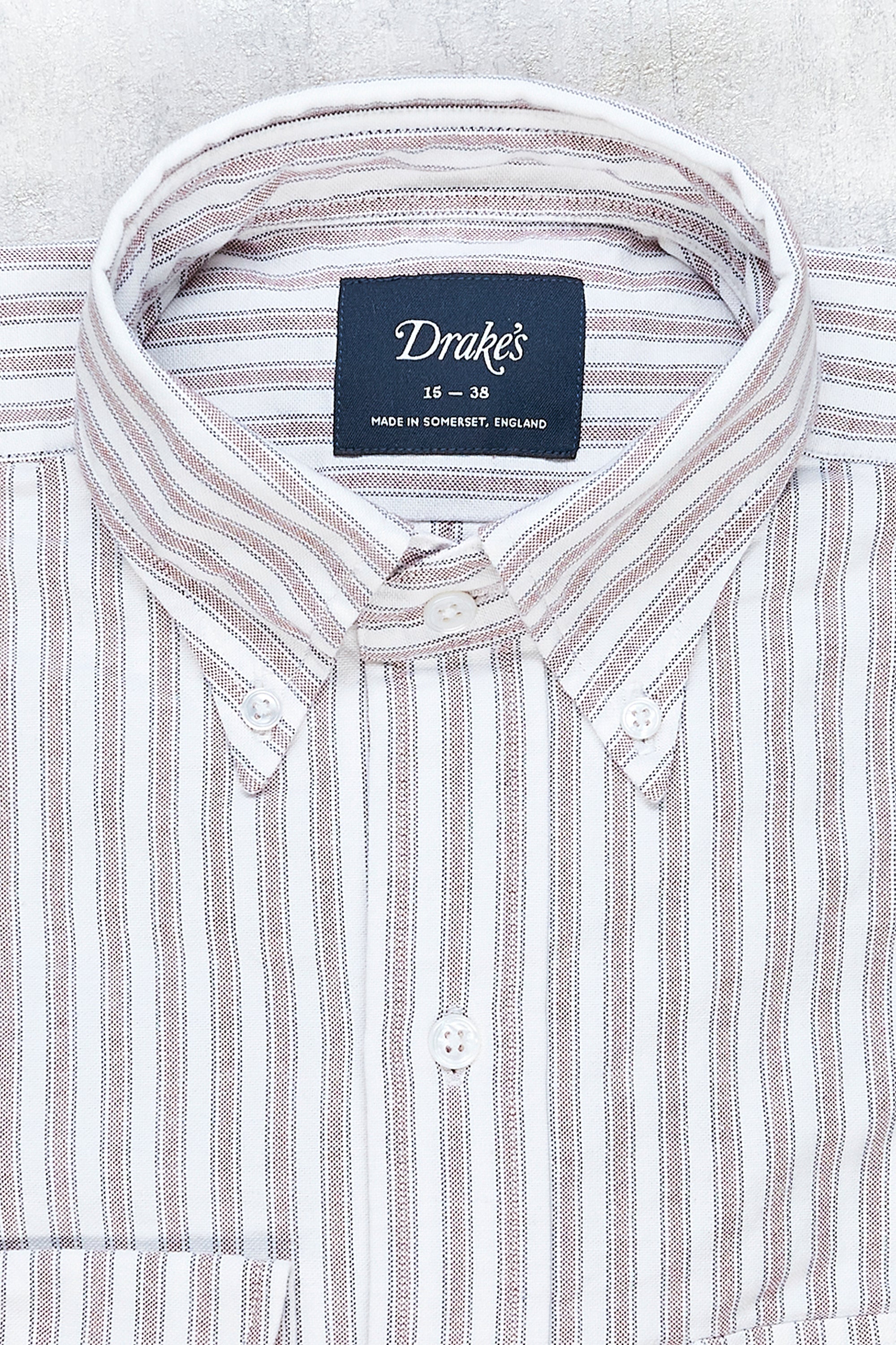 Drake's White with Brown/Blue Stripe Cotton Button-down Shirt