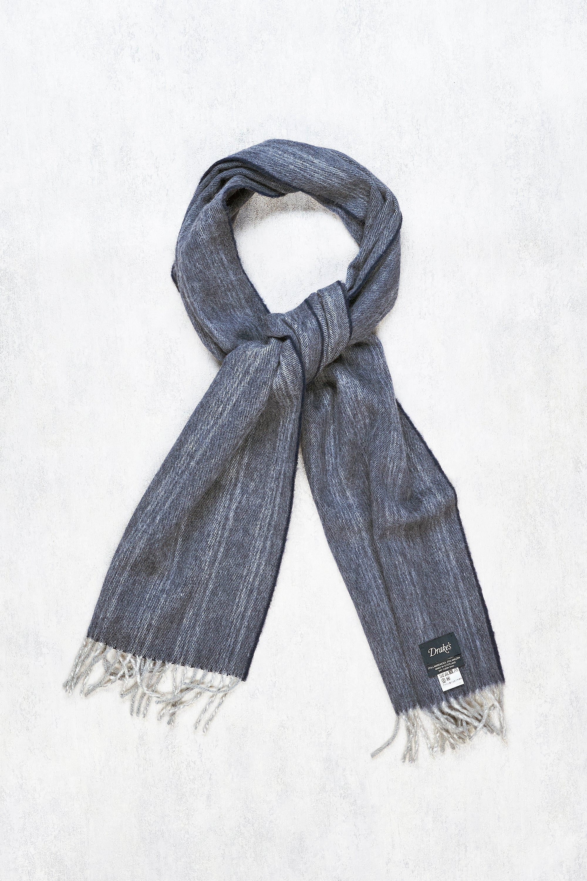 Drake's Blue Stripe Lambswool/Angora Scarf