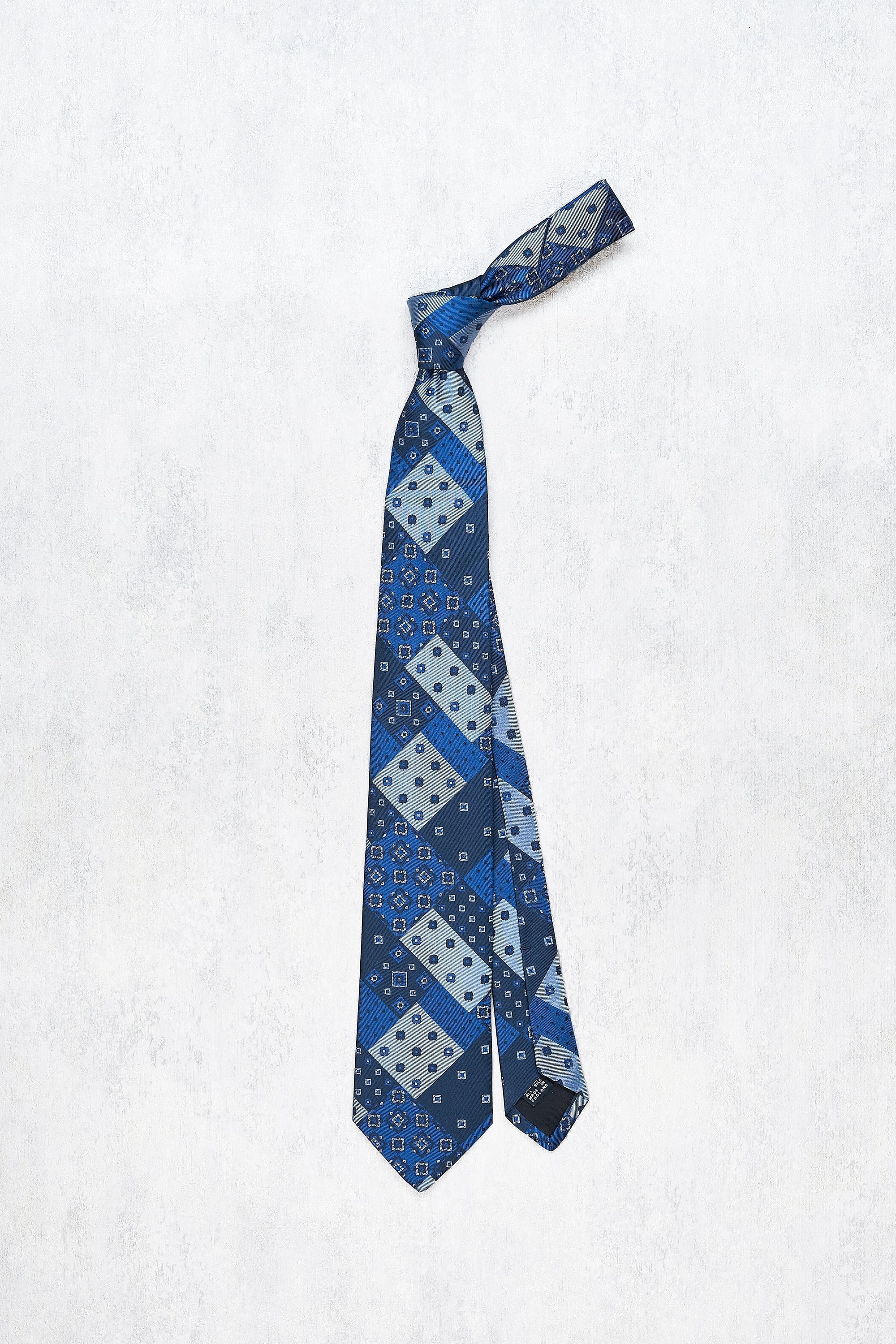 Drake's Blue Rectangle Pattern Silk Tie
