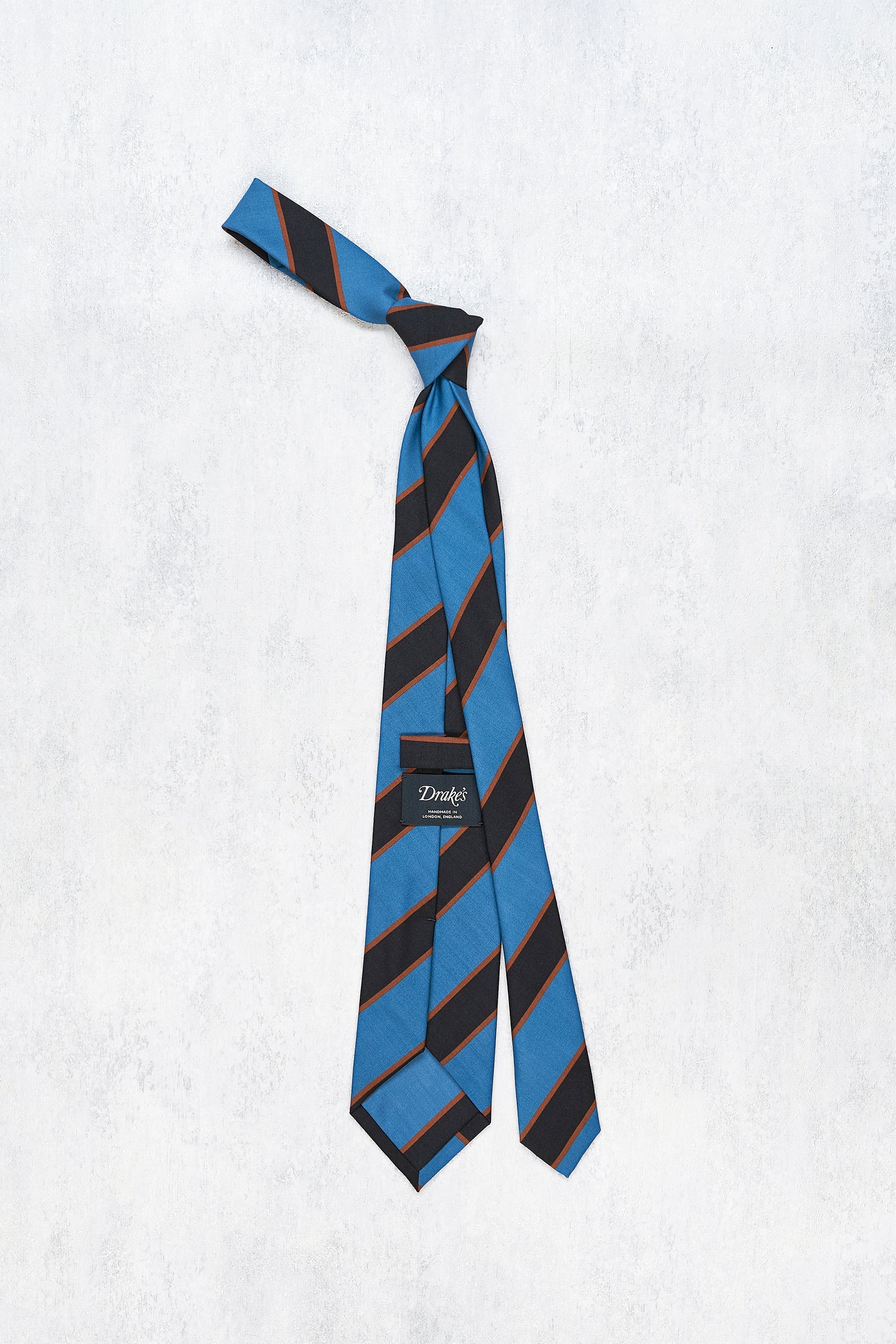 Drake's Blue with Navy/Brown Stripe Wool Tie