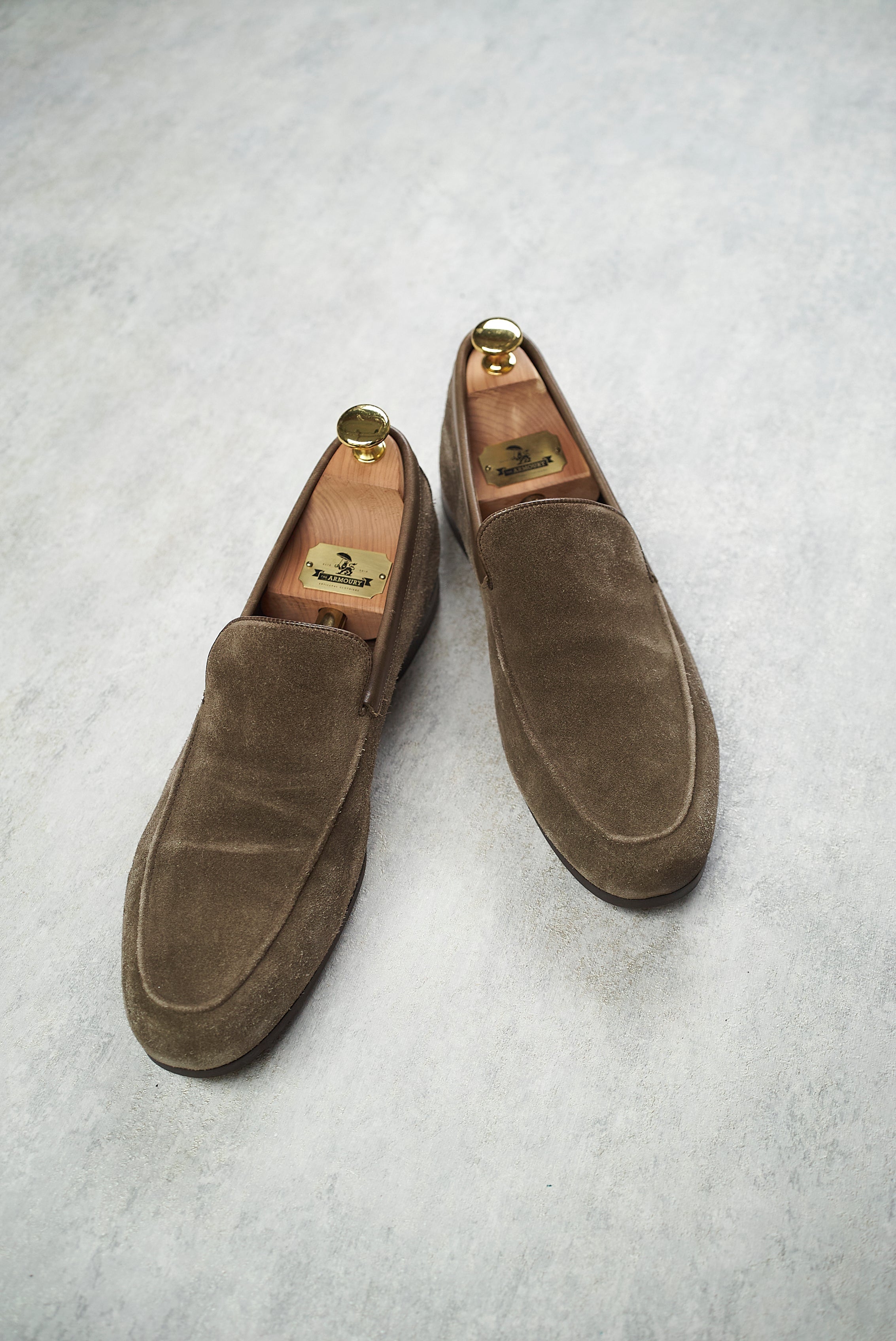 John Lobb Brown Olive Suede Soft Unlined Loafers