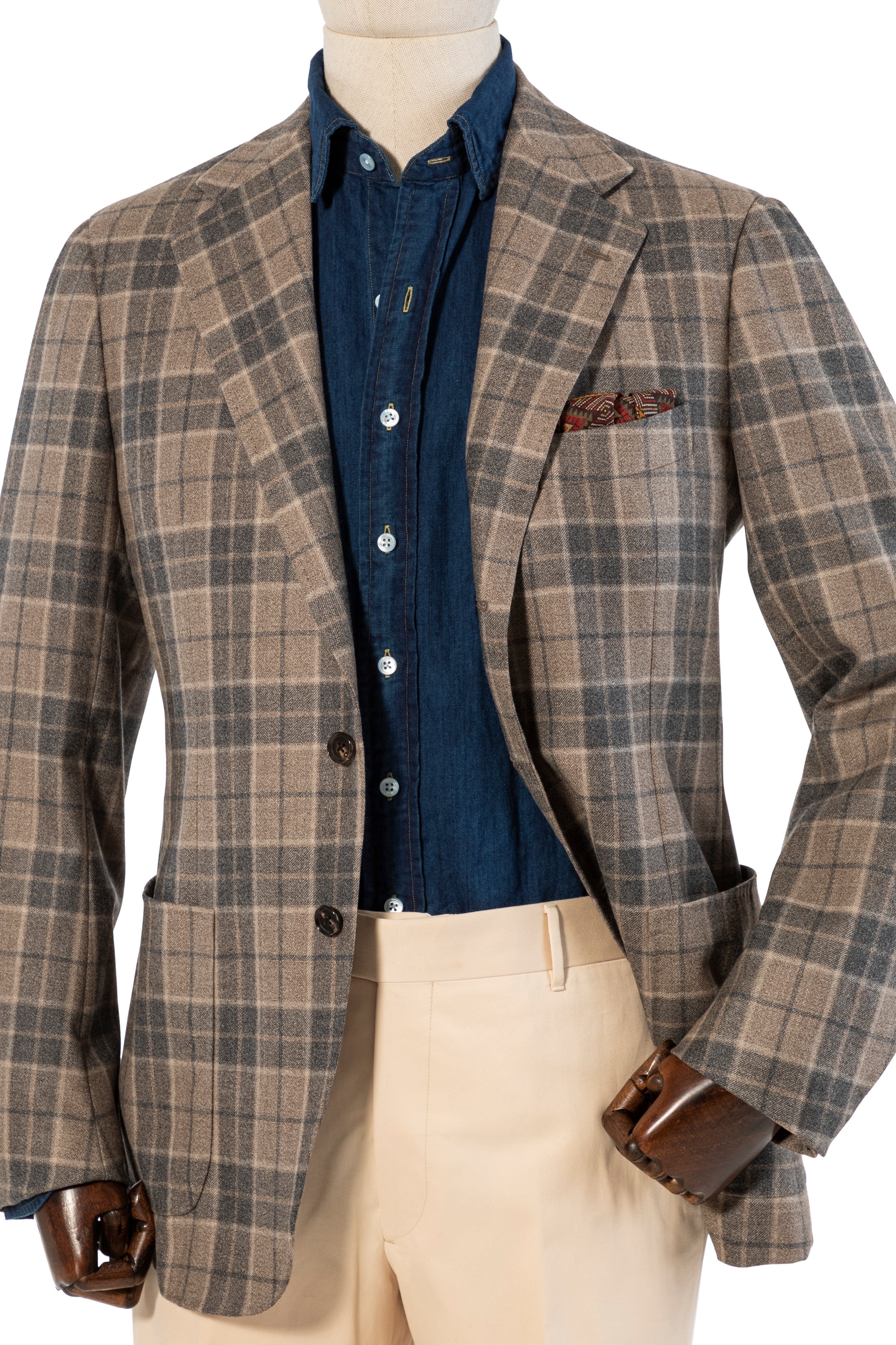The Armoury by Ring Jacket Model 3 Beige Grey Wool-Cashmere Check Sport Coat