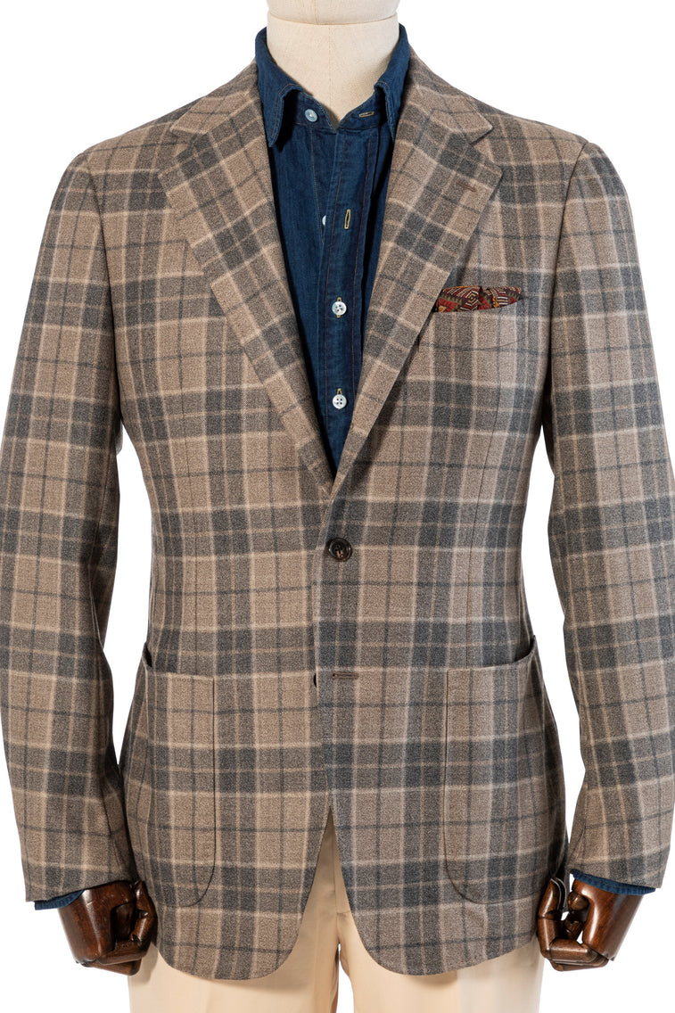 The Armoury by Ring Jacket Model 3 Beige Grey Wool-Cashmere Check Sport Coat