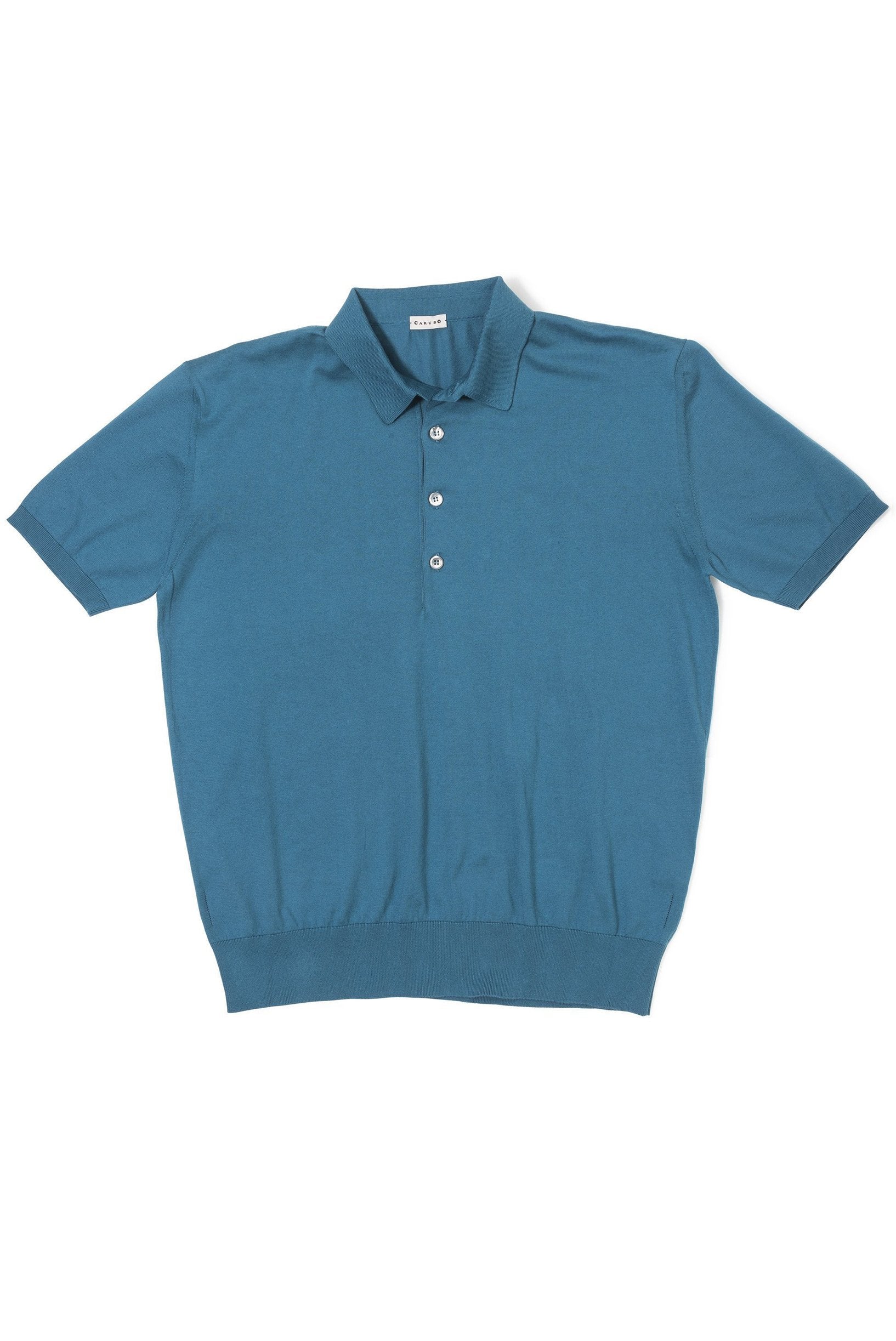 Caruso Turquoise Cotton Short-sleeve Polo Shirt