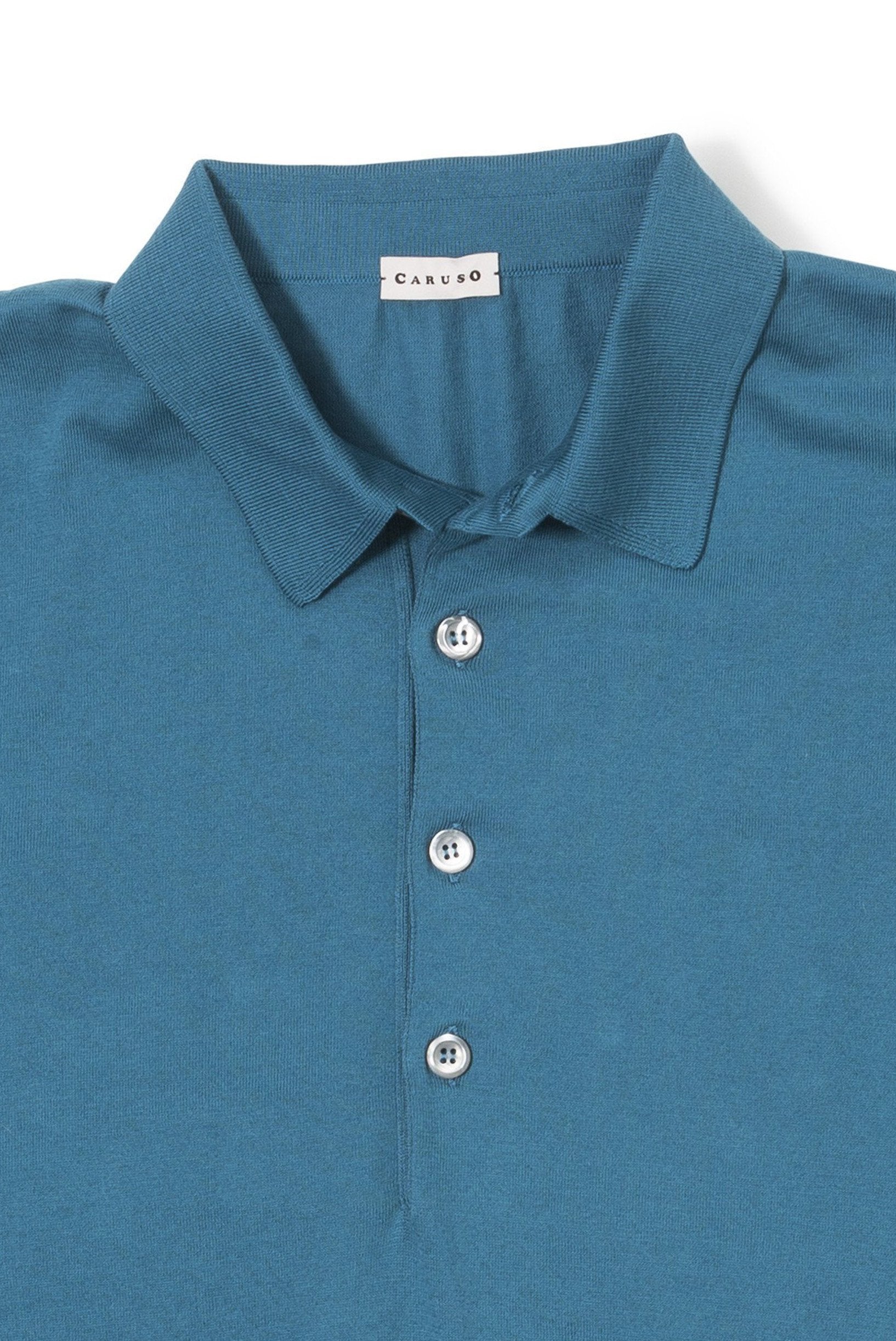 Caruso Turquoise Cotton Short-sleeve Polo Shirt