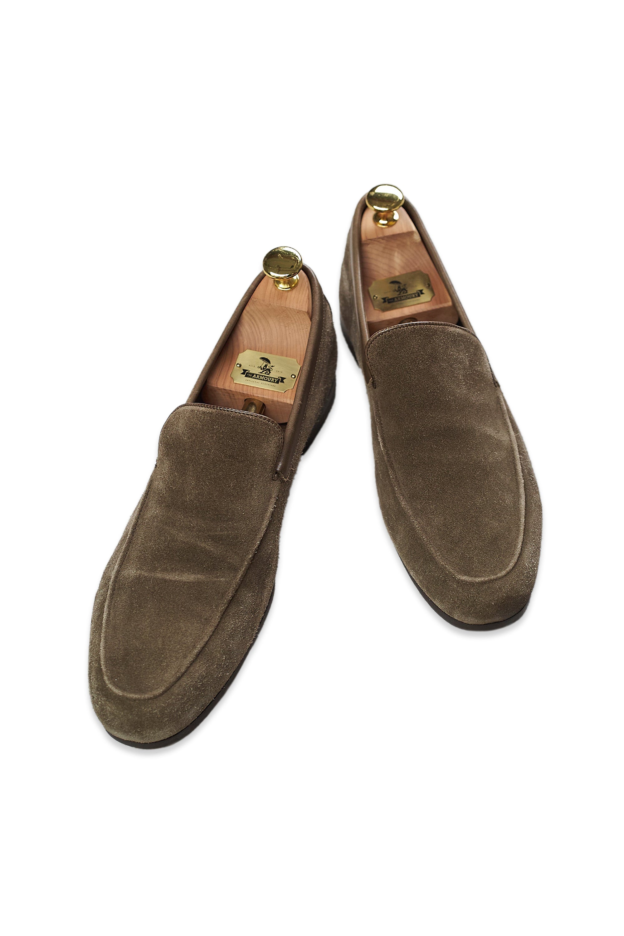 John Lobb Brown Olive Suede Soft Unlined Loafers