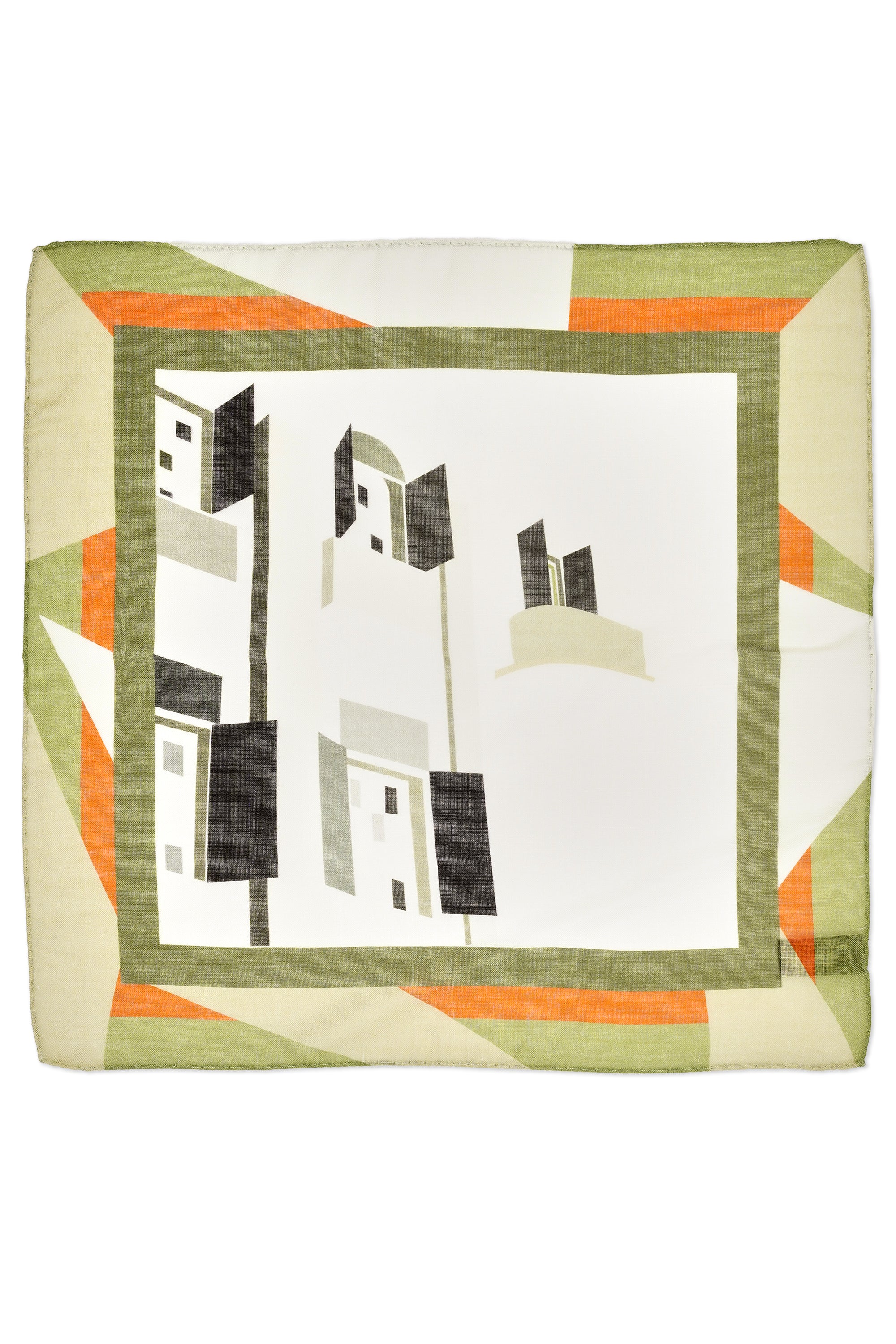 Christian Kimber Green/Orange/Black Hanoi Design Pocket Square