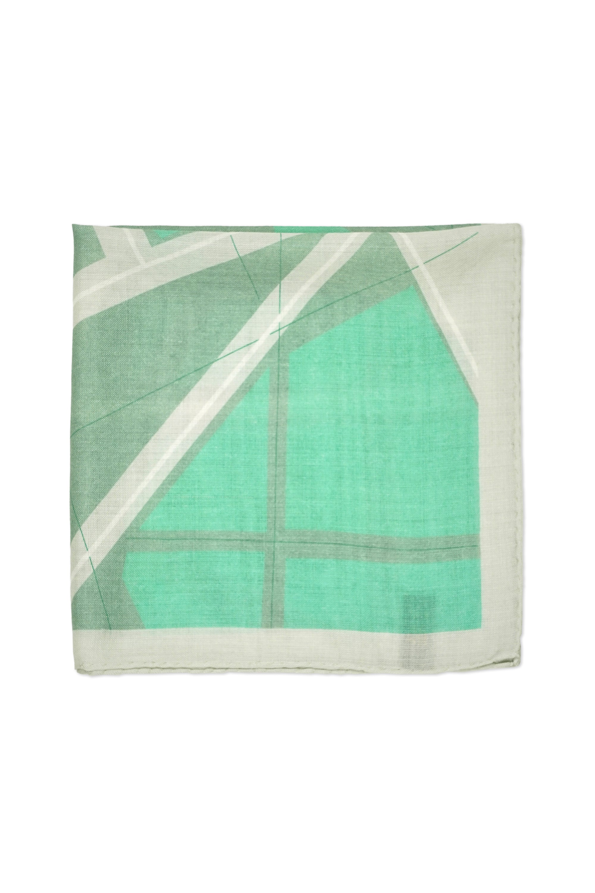 Christian Kimber Green/Light Grey Melbourne Edge Design Pocket Square