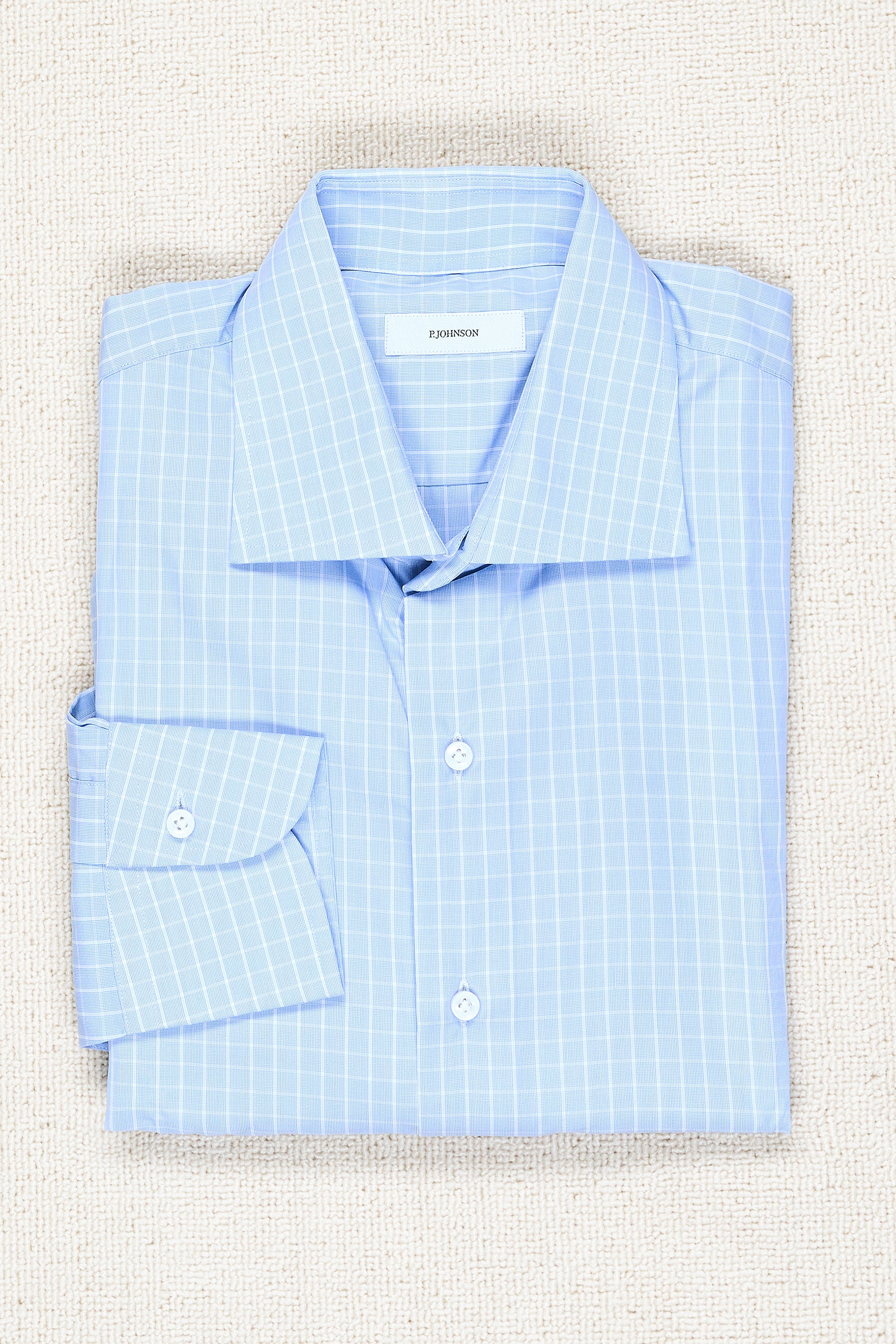 P. Johnson Blue/White Check Cotton Spread Collar Shirt