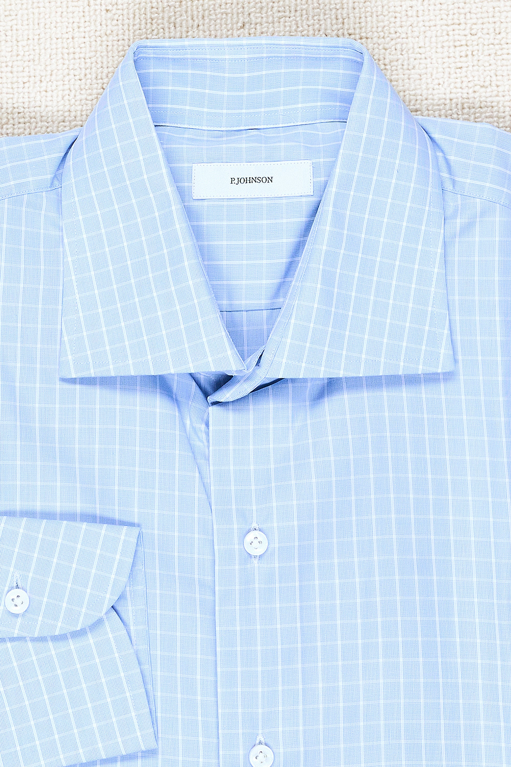 P. Johnson Blue/White Check Cotton Spread Collar Shirt