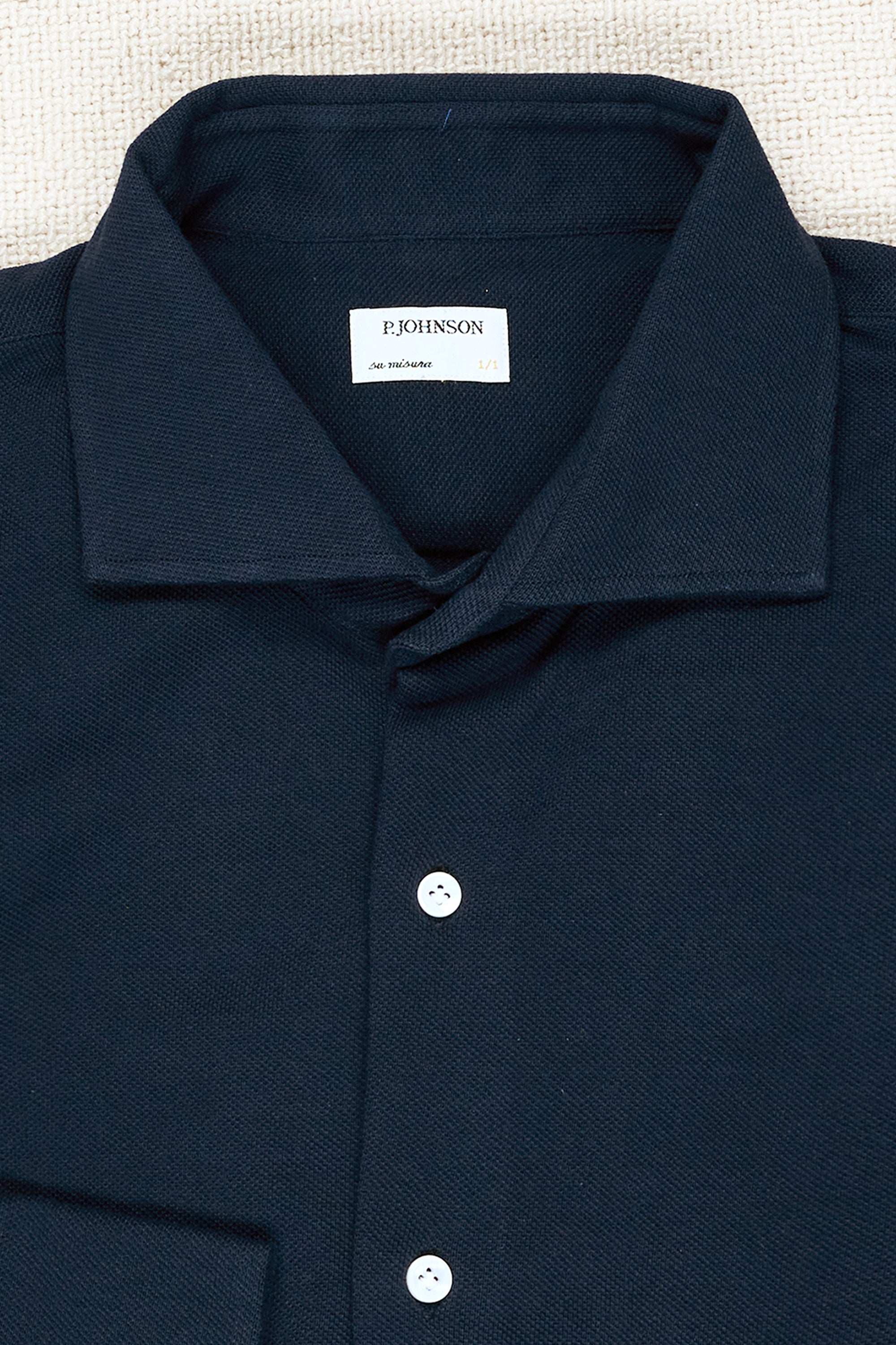P. Johnson Navy Cotton Pique Spread Collar Shirt