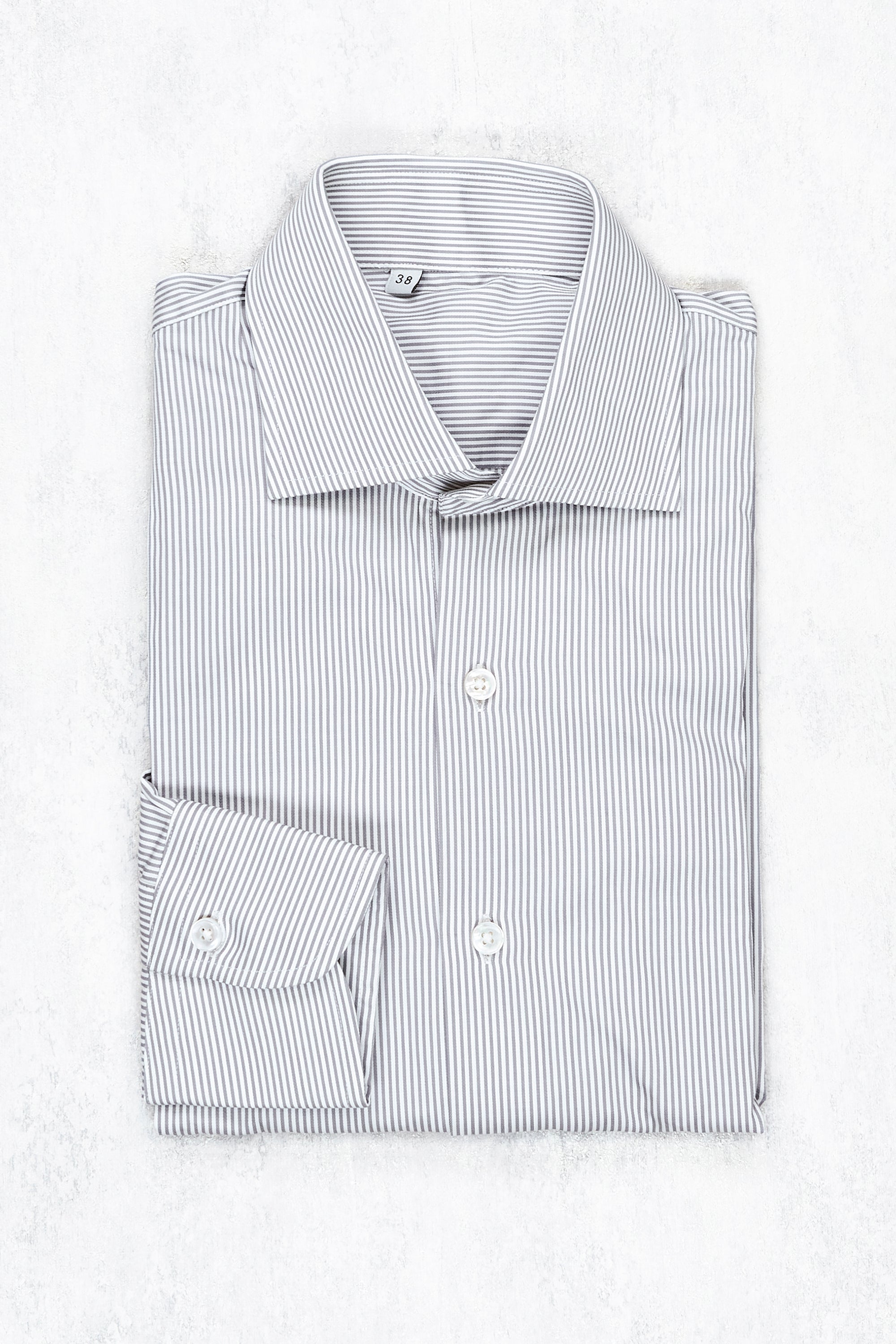 Patrick Johnson Grey Stripe Cotton Twill Chelsea Collar Shirt