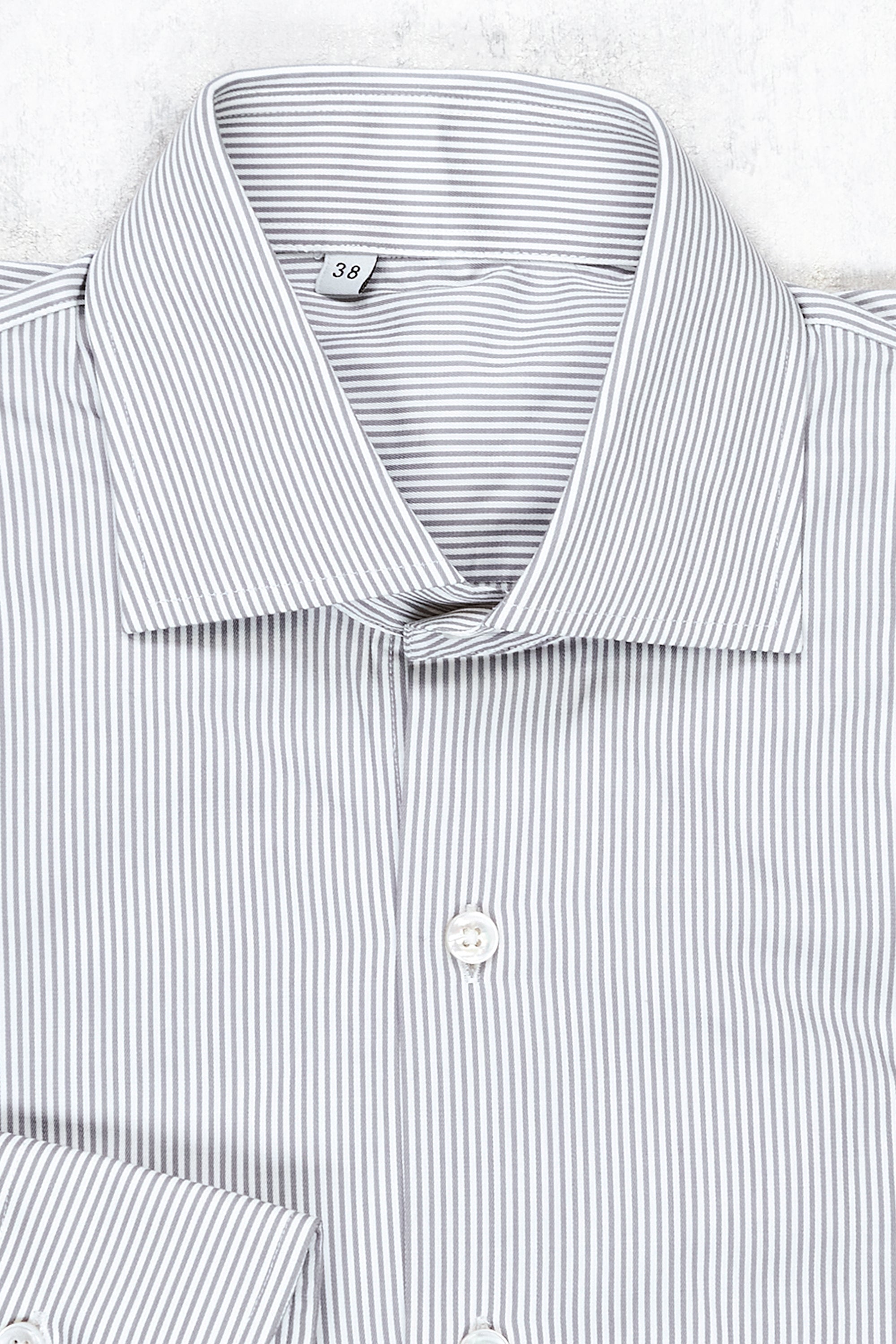 Patrick Johnson Grey Stripe Cotton Twill Chelsea Collar Shirt