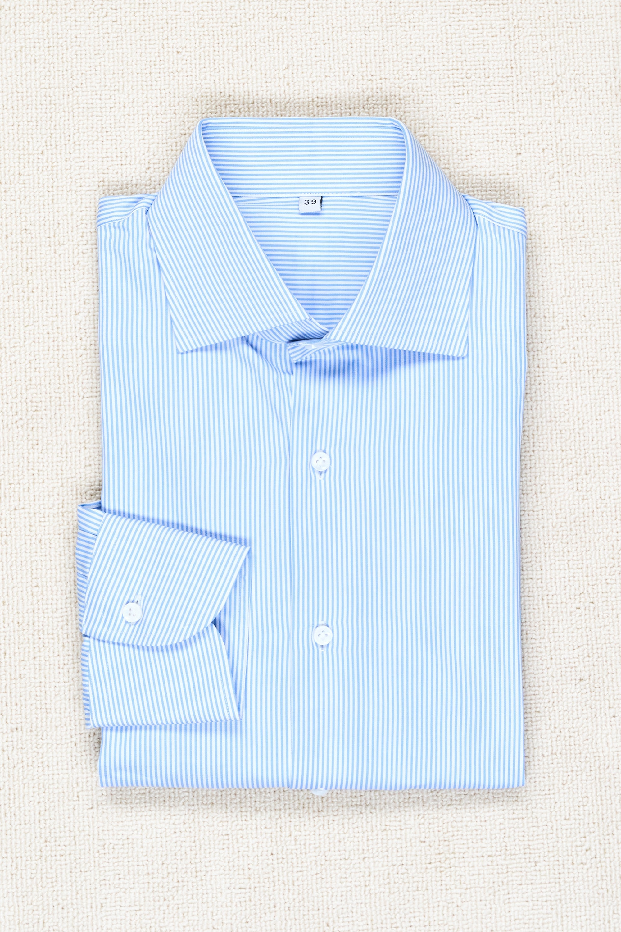 P. Johnson Sky Blue Stripe Cotton Twill Spread Collar Shirt