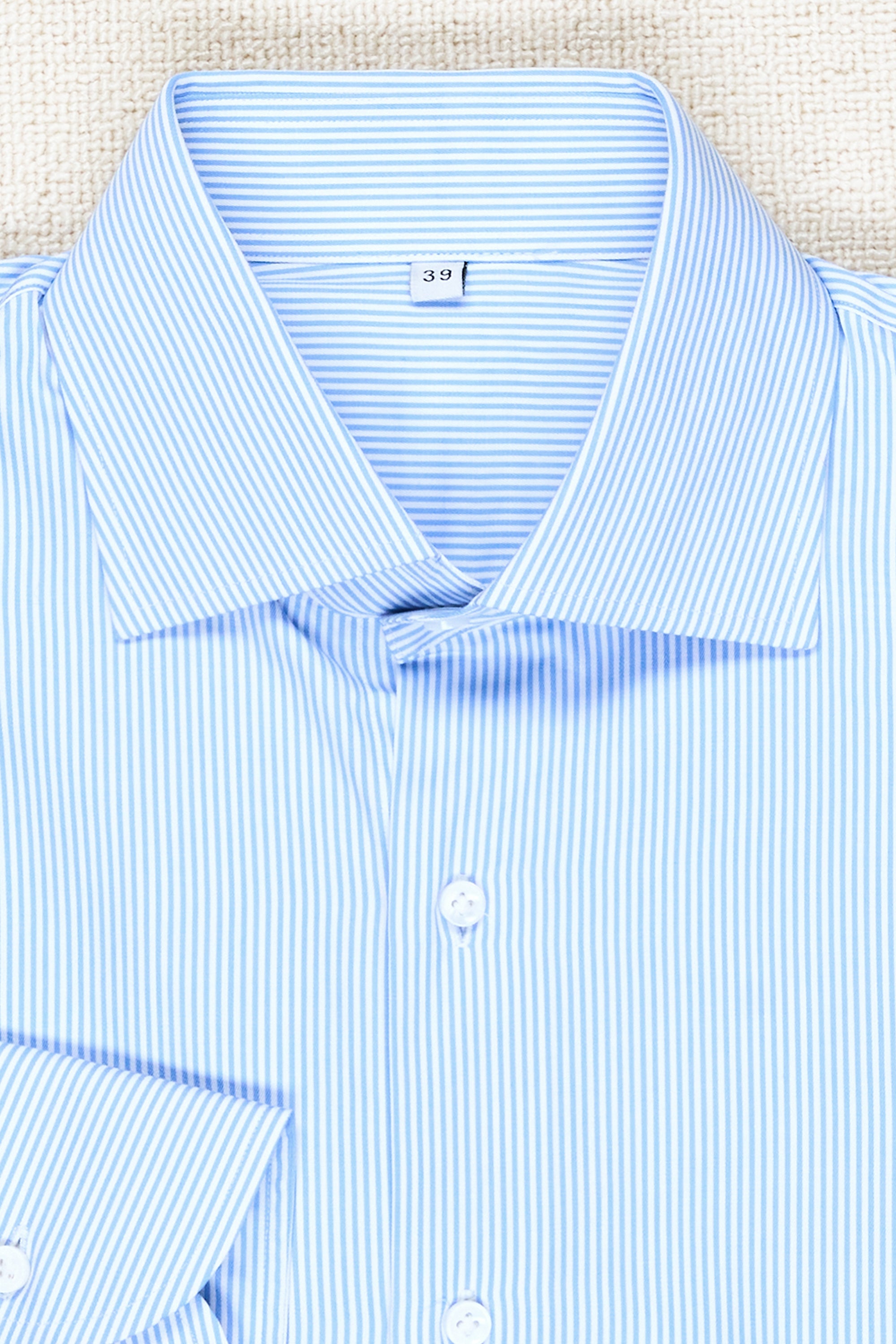 P. Johnson Sky Blue Stripe Cotton Twill Spread Collar Shirt
