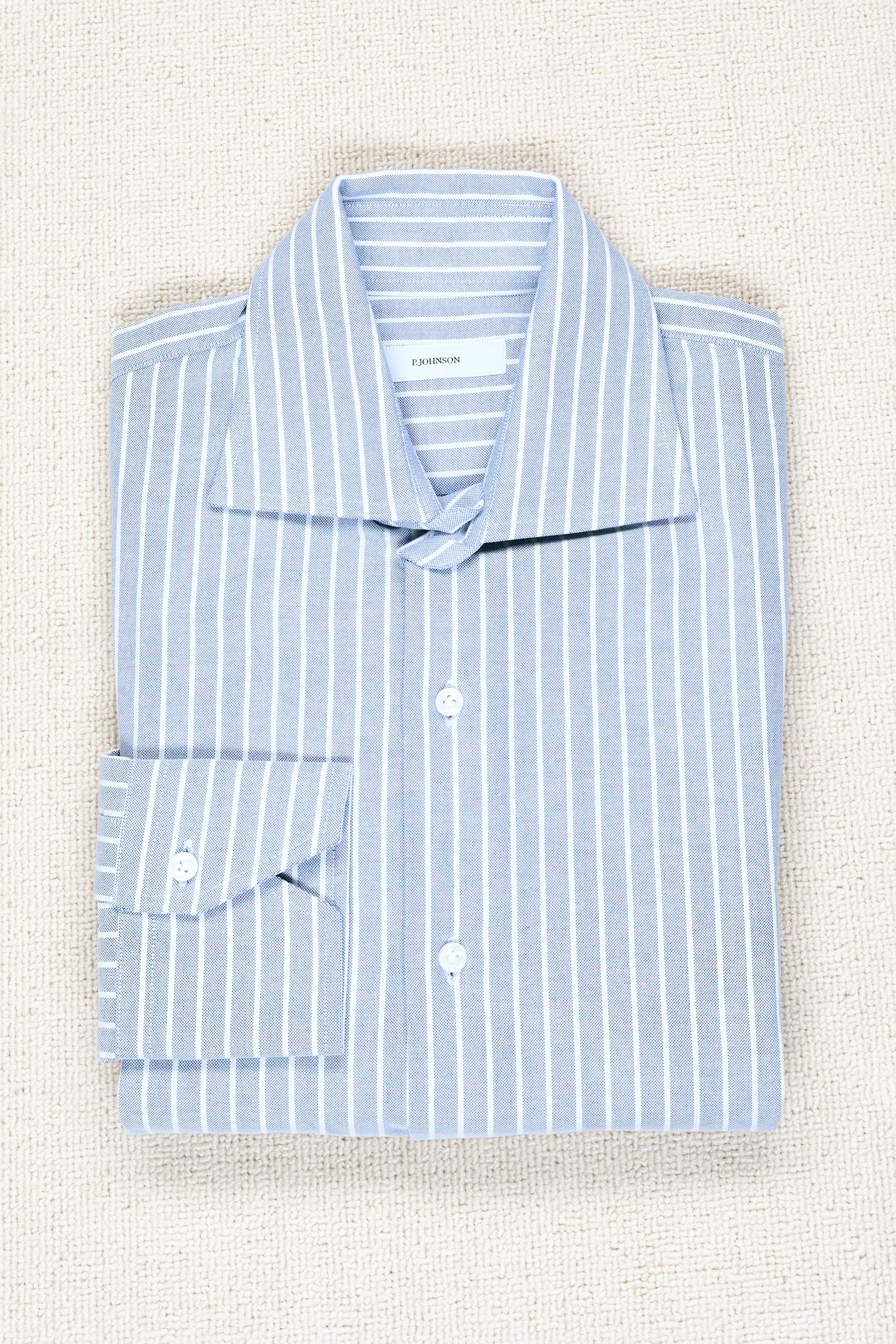 P. Johnson Blue with White Narrow Stripe Cotton Spread Collar Shirt