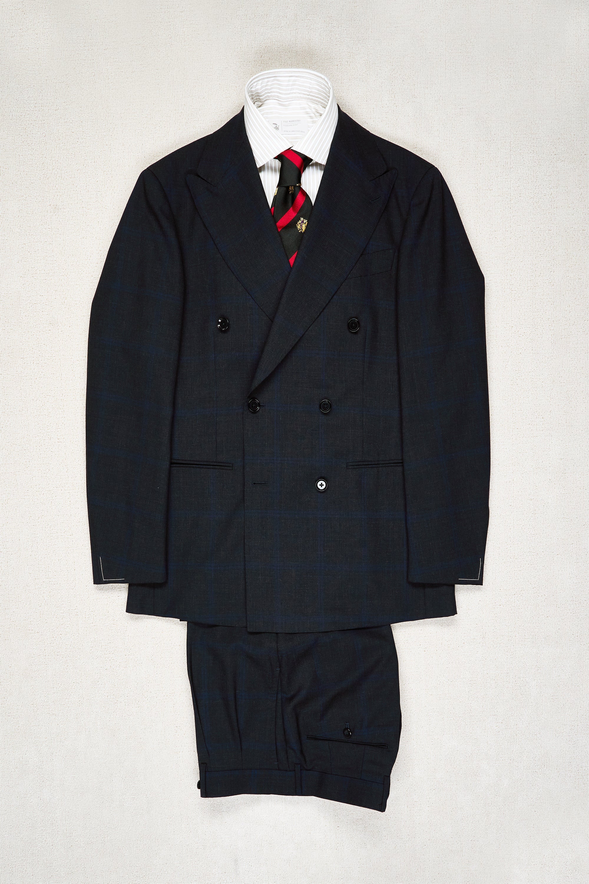 Ring Jacket 268E Charcoal with Navy Check Wool Double Breasted Suit