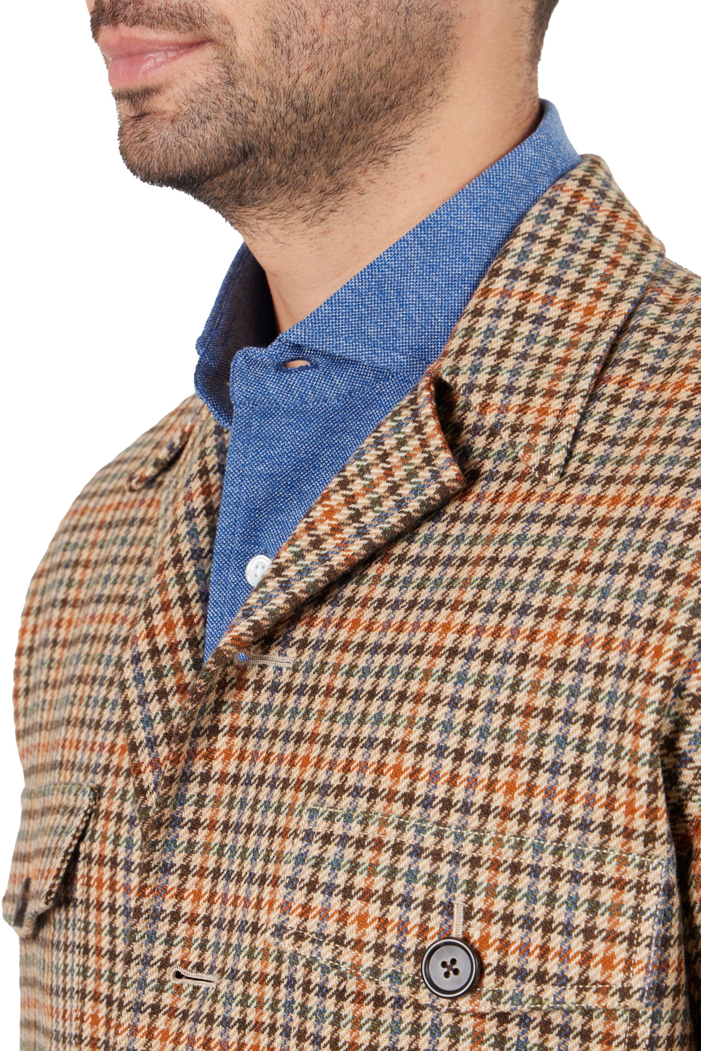 The Armoury Brown with Orange And Blue Check Wool Cashmere Road Jacket *sample*