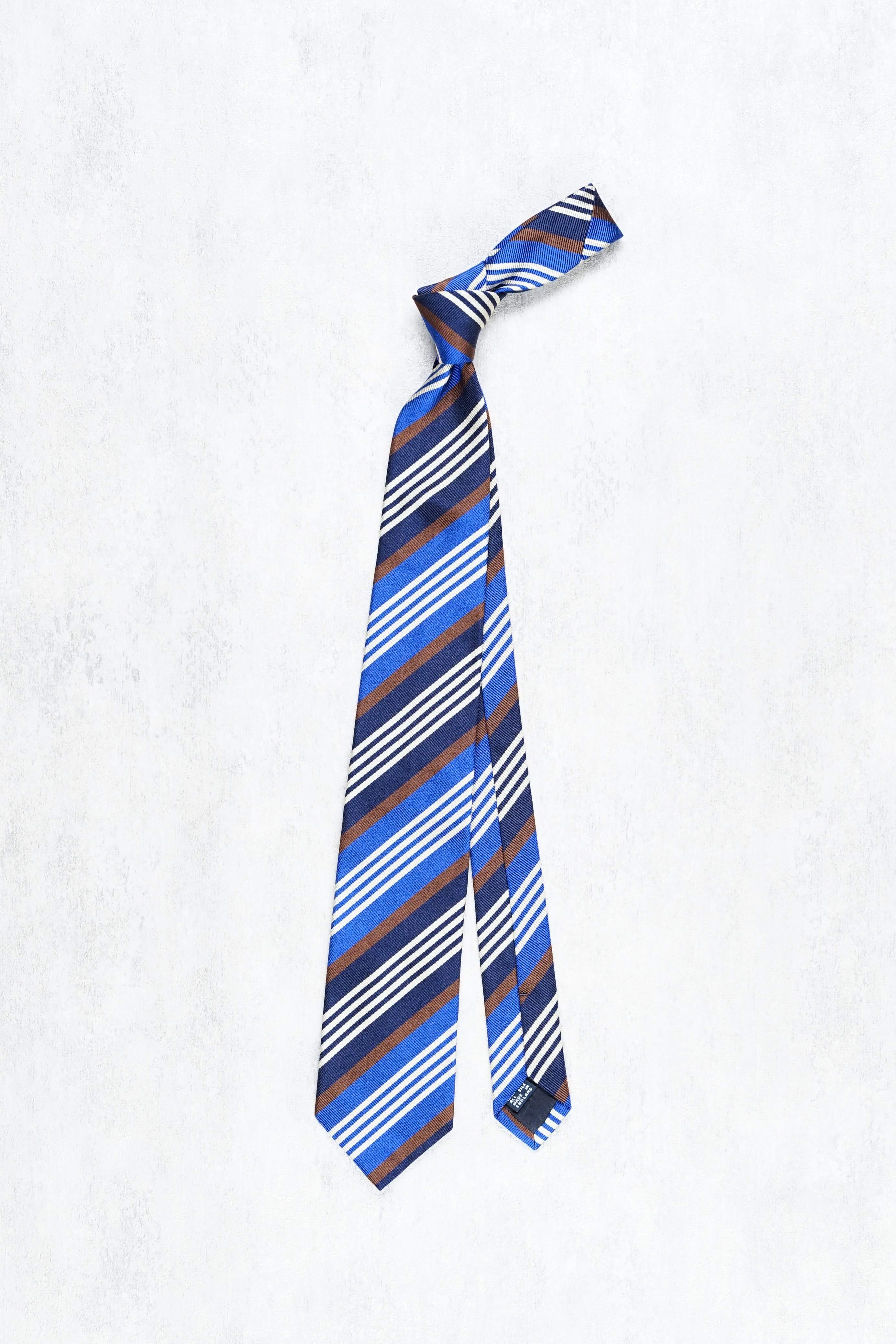 Drake's Blue/Navy/Brown/Cream Stripe Silk Tie