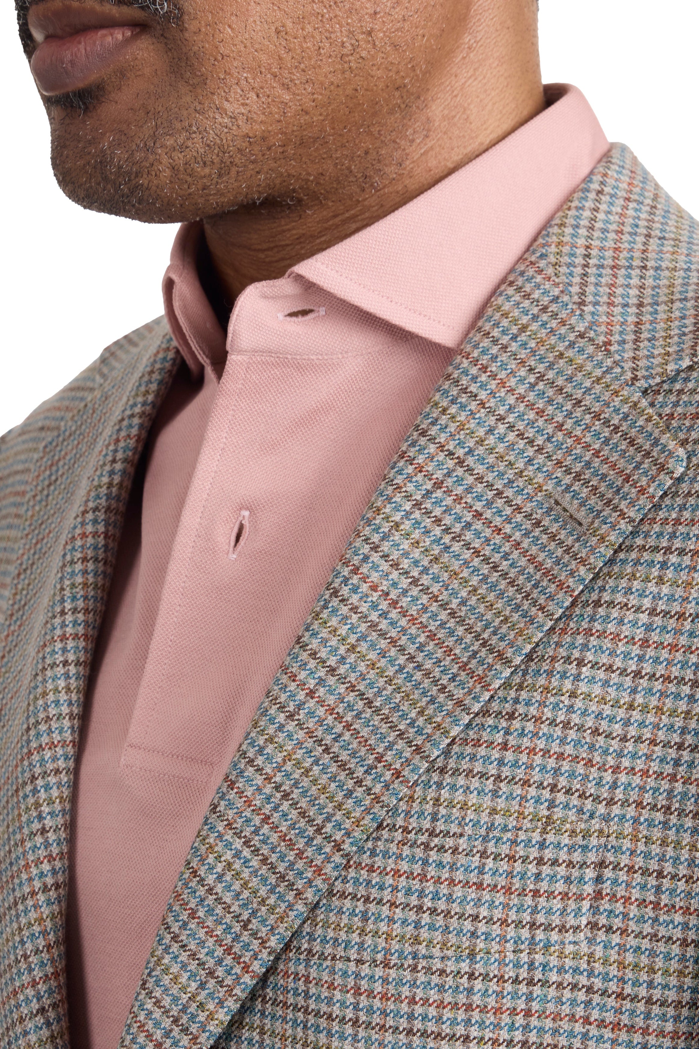 The Armoury Model 3 Beige/Blue/Salmon Check Wool Silk Sport Coat *sample*