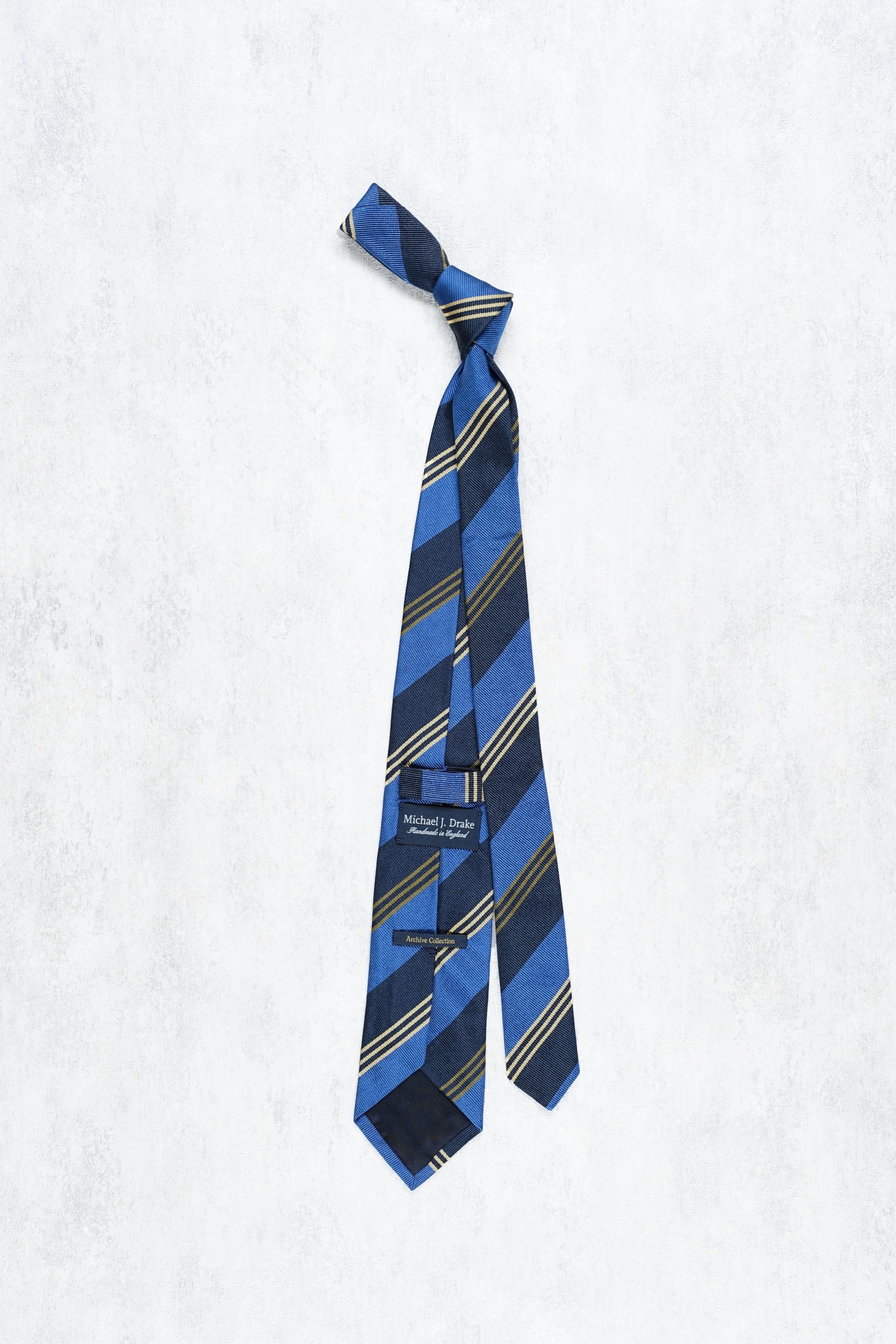 Drake's Blue/Navy with Cream/Khaki Stripe Silk Tie