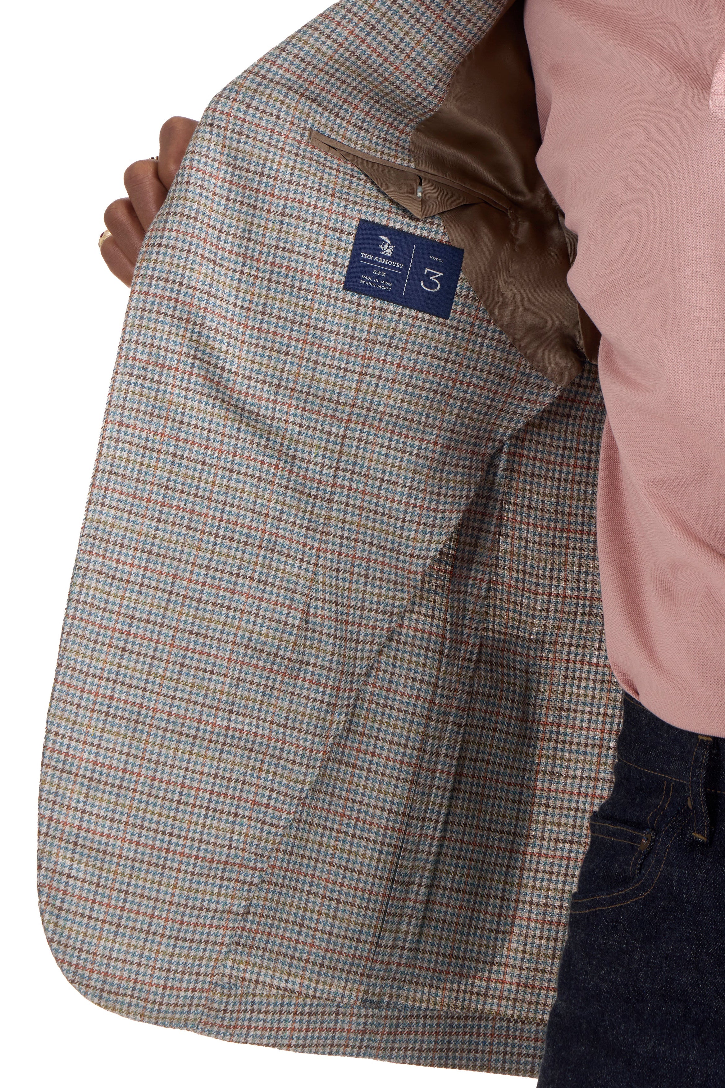 The Armoury Model 3 Beige/Blue/Salmon Check Wool Silk Sport Coat *sample*