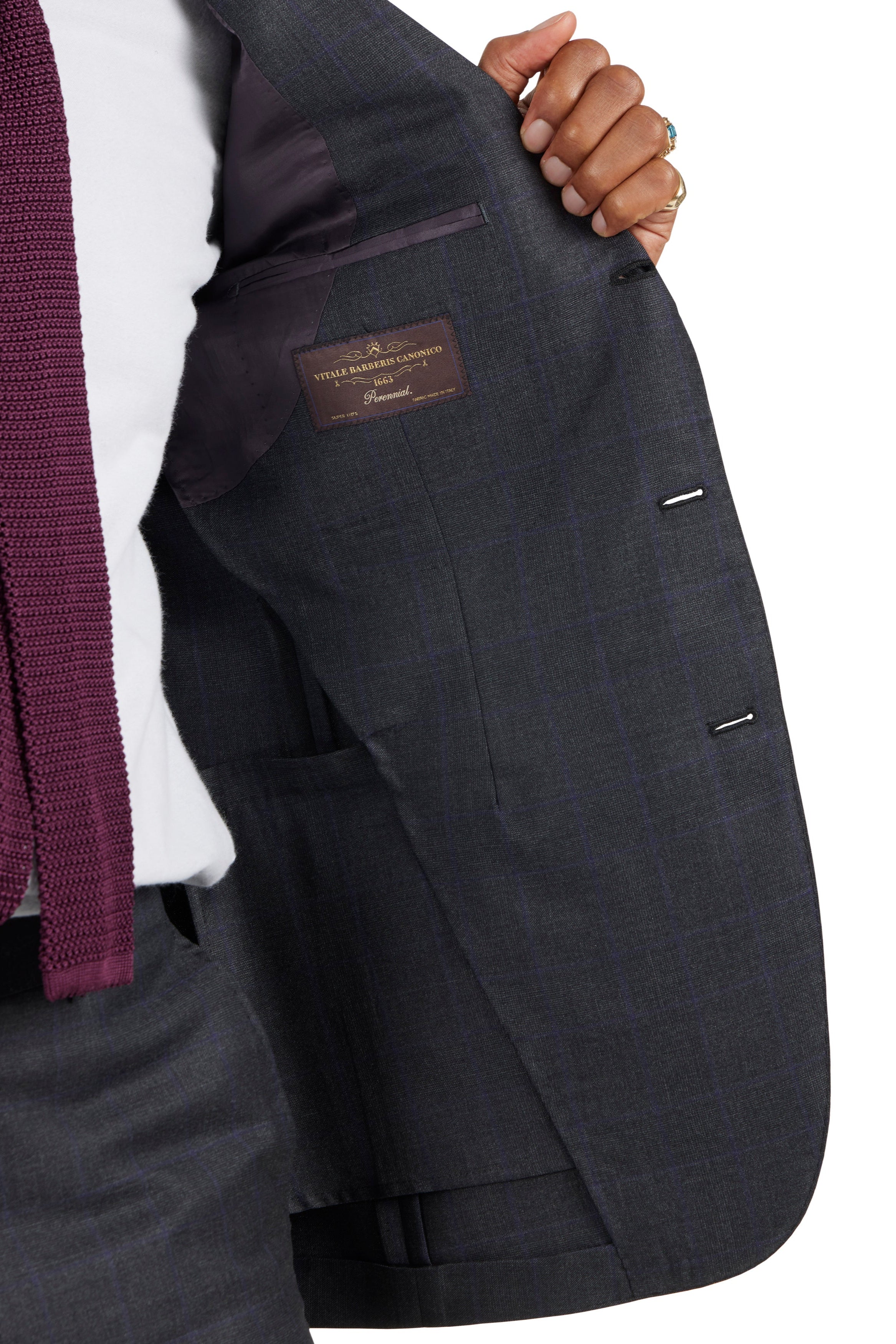 The Armoury Model 3A Charcoal RE023F29B Prince Of Wales Purple Check Wool Suit