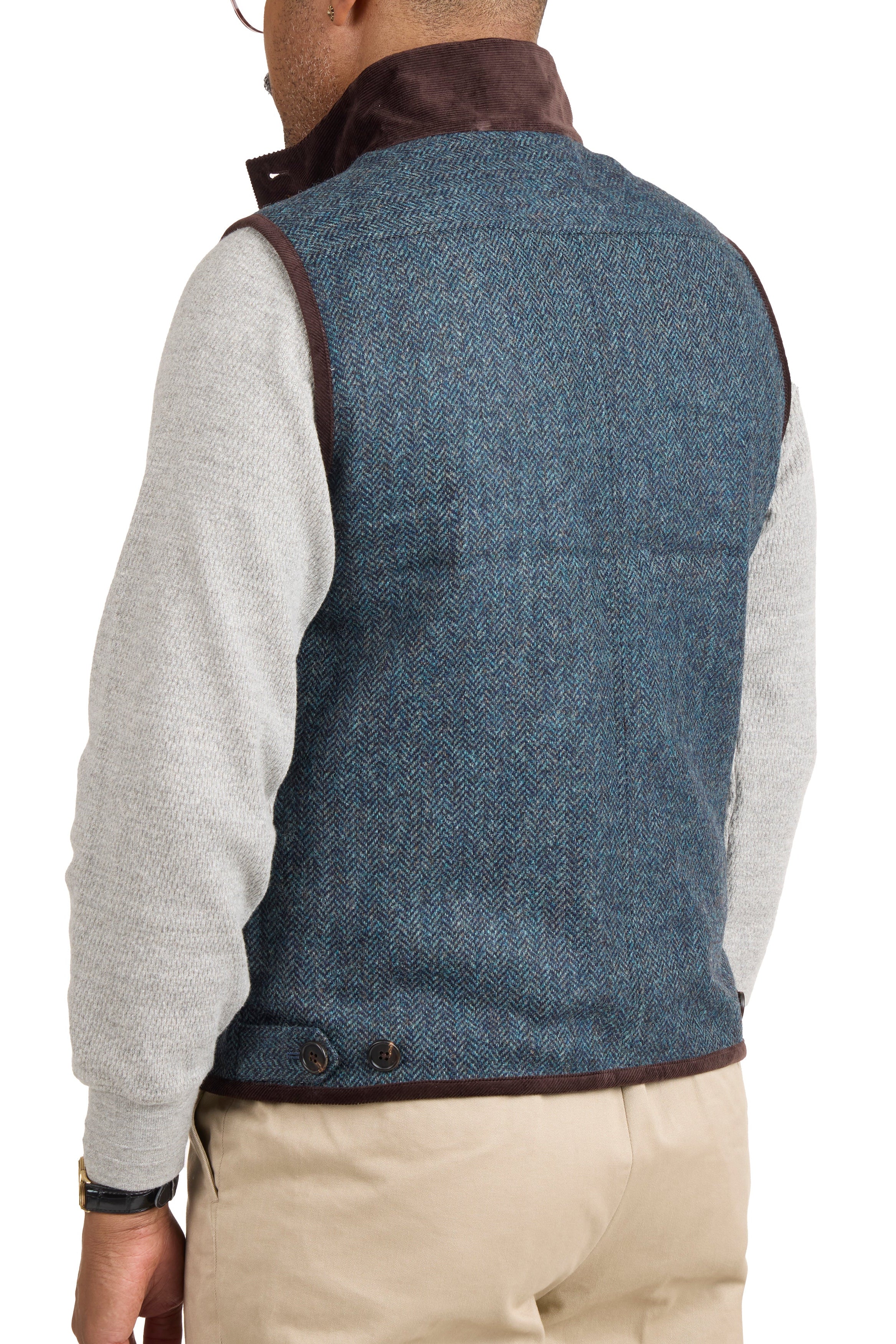 Ascot Chang Blue Wool Tweed Herringbone Calistoga Vest *sample*