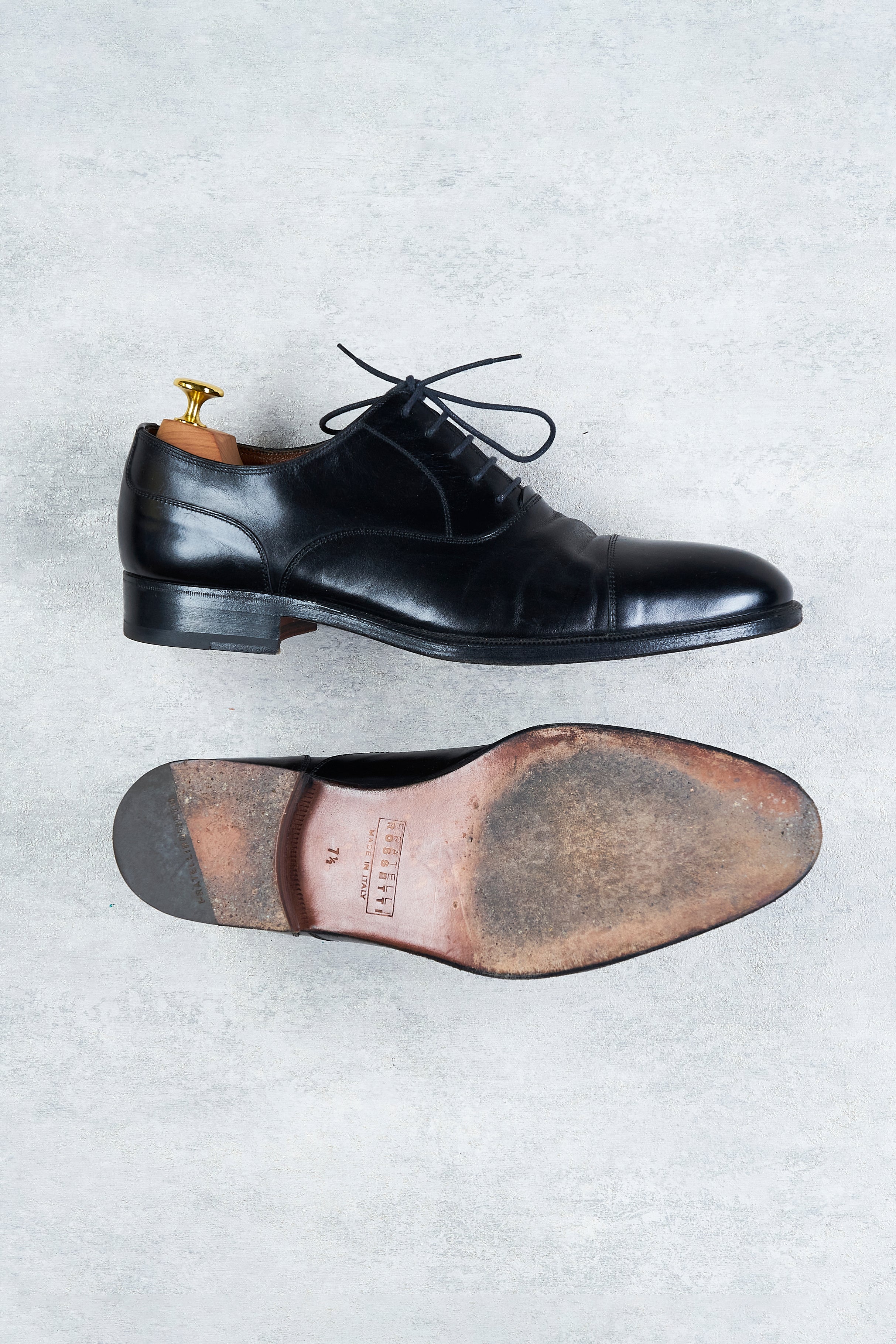 Fratelli Rosseitti Black Calf Cap-toe Oxford Shoes