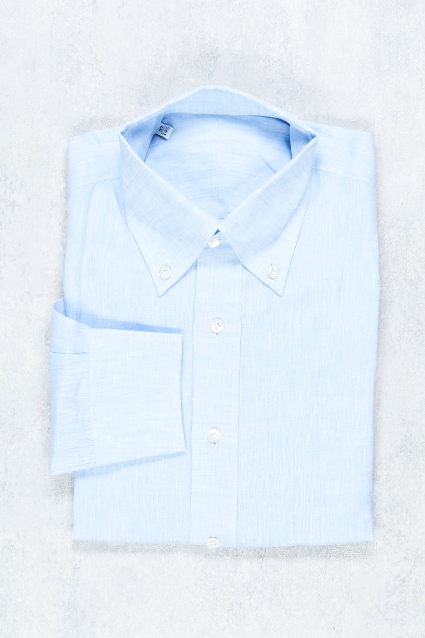 P. Johnson Ice Blue Linen Button Down Collar Popover Shirt