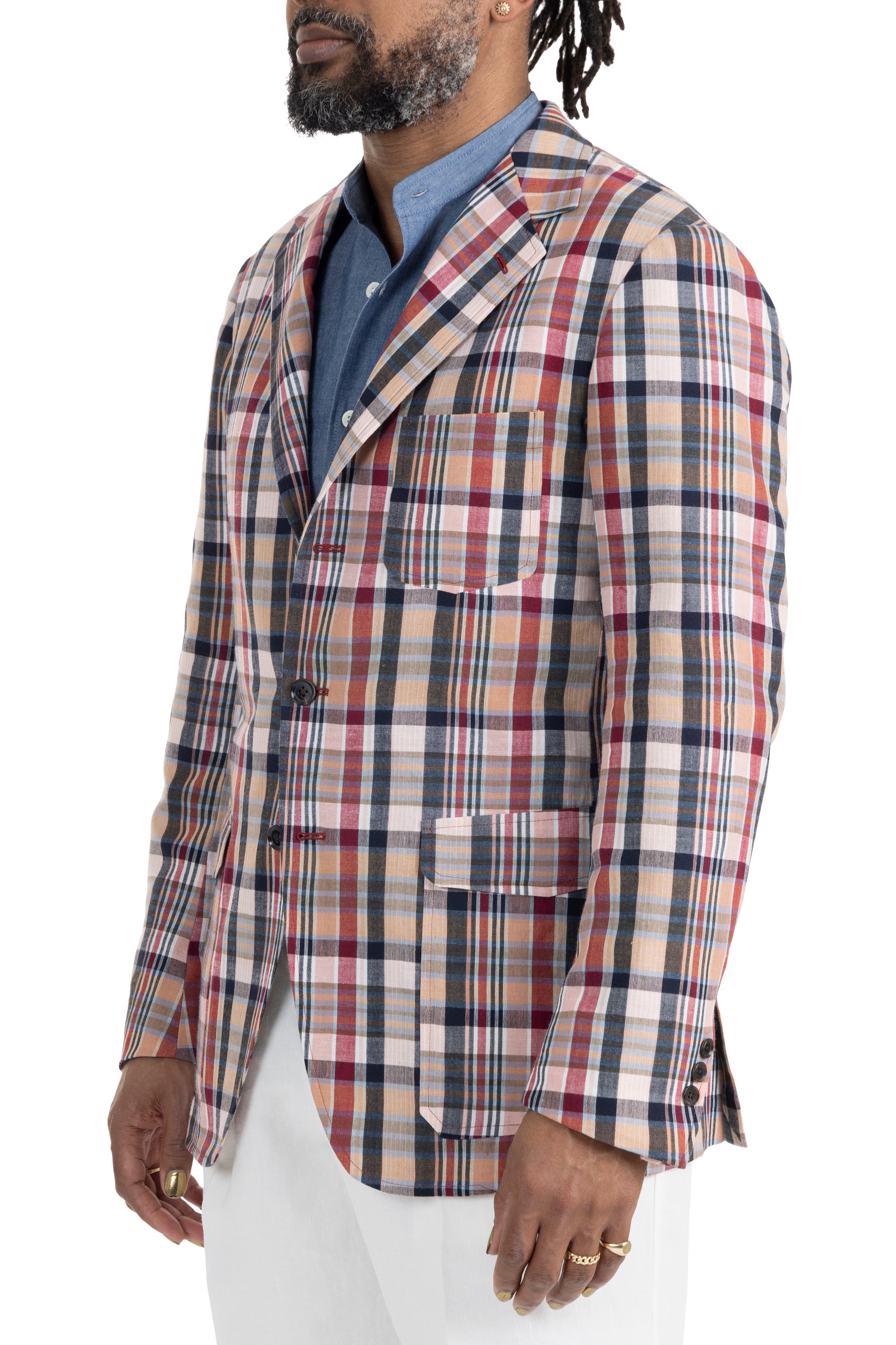 The Armoury Model 11 Beige Red Navy Madras Cotton Sport Coat