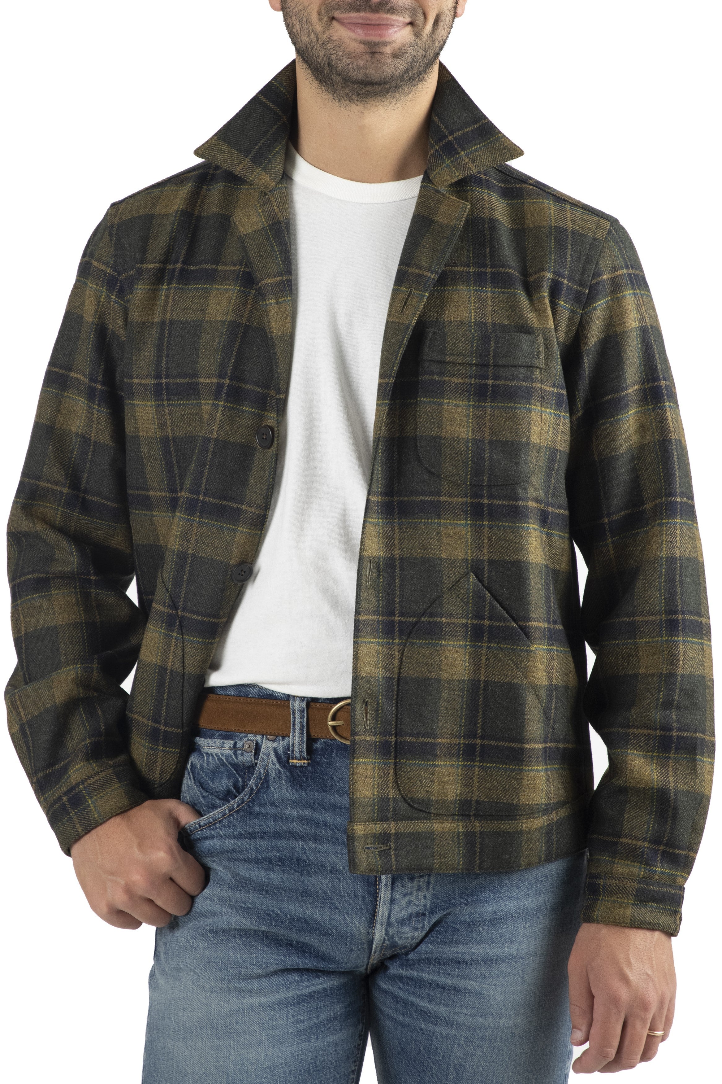 The Armoury Rustic Yellow/Hickory/Hunter Green Check Wool 3 Pocket Blouson