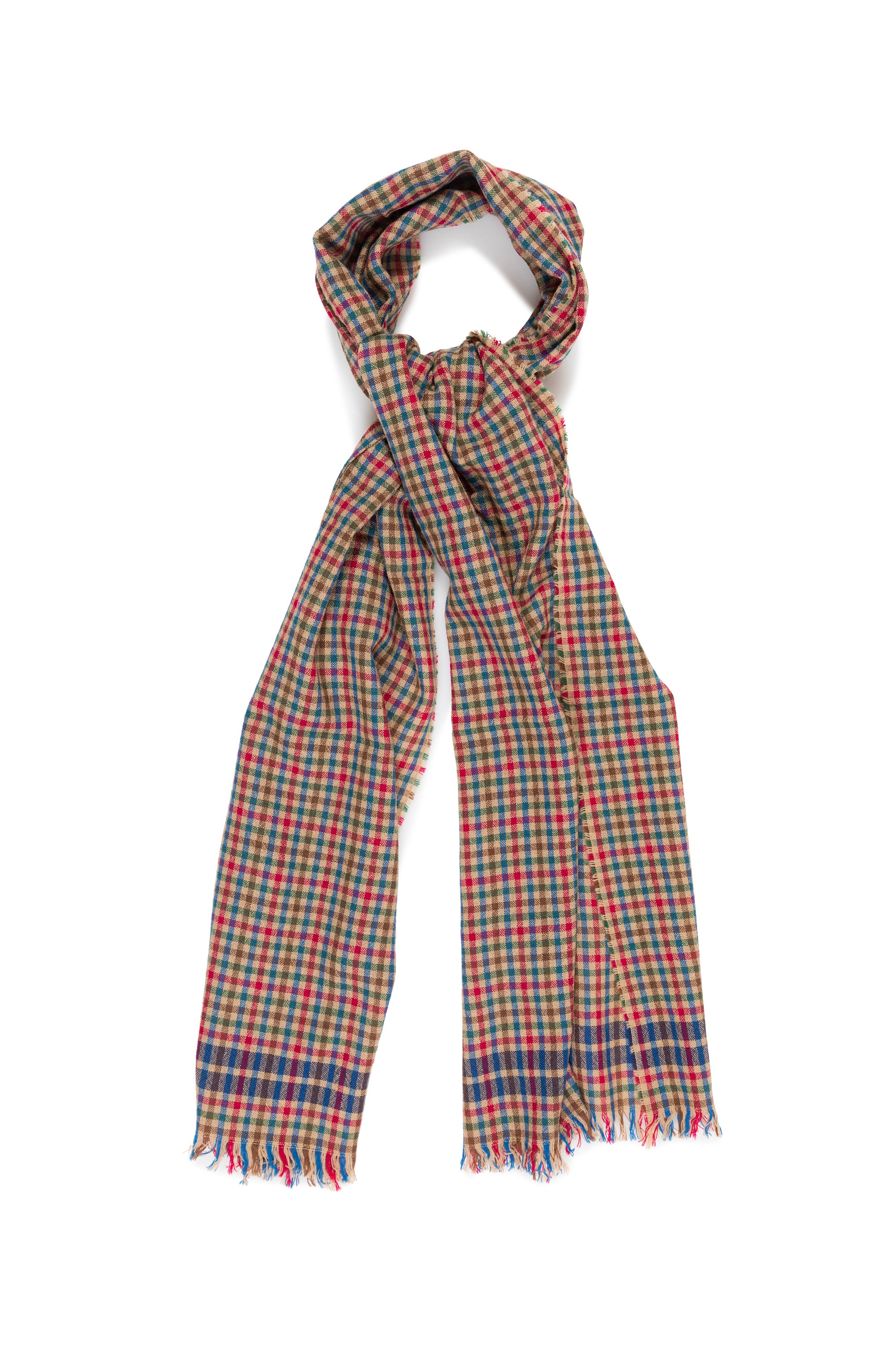 Drake's Brown Lightweight Merino Wool Check Scarf