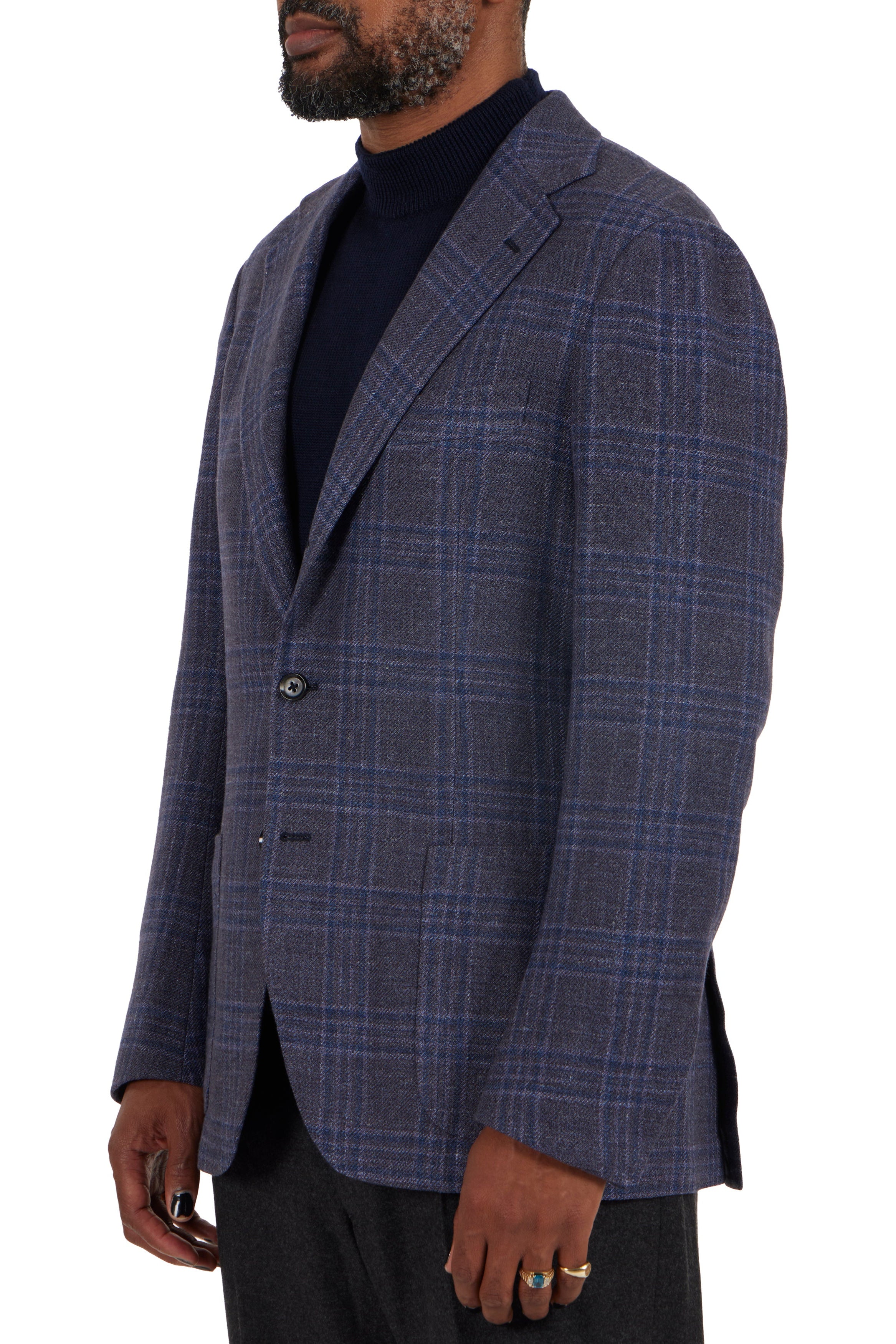 The Armoury Model 3 Purple RE053F22V Prince Of Wales Check Wool-Silk-Cashmere-Linen Sport Coat