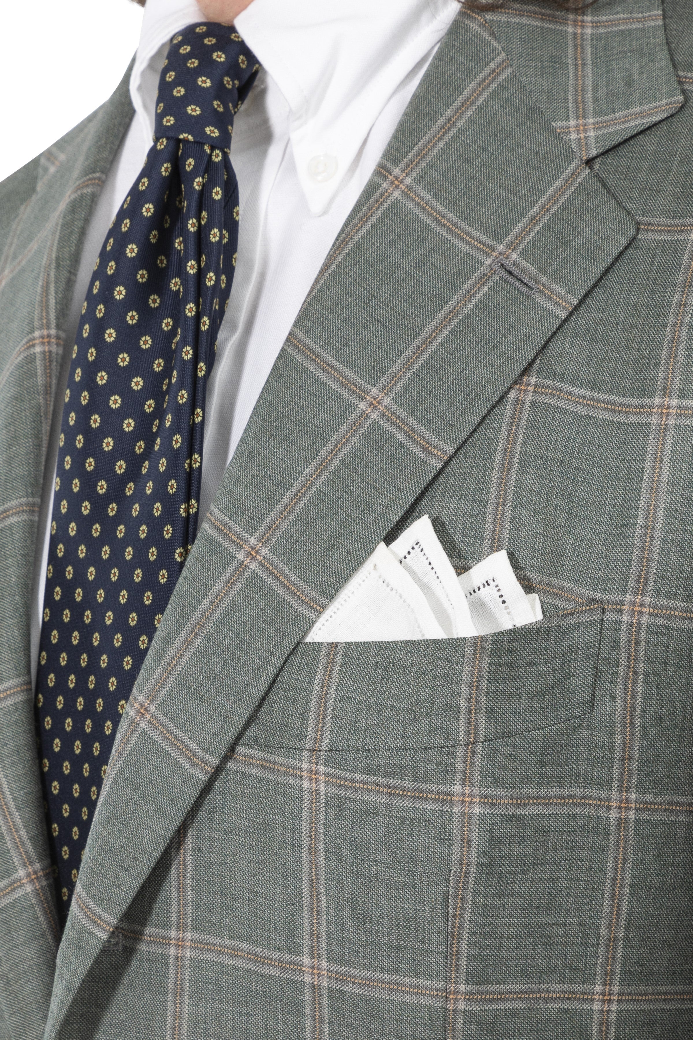 The Armoury by Ring Jacket Model 3 Green with White Peach Windowpane Wool Sport Coat